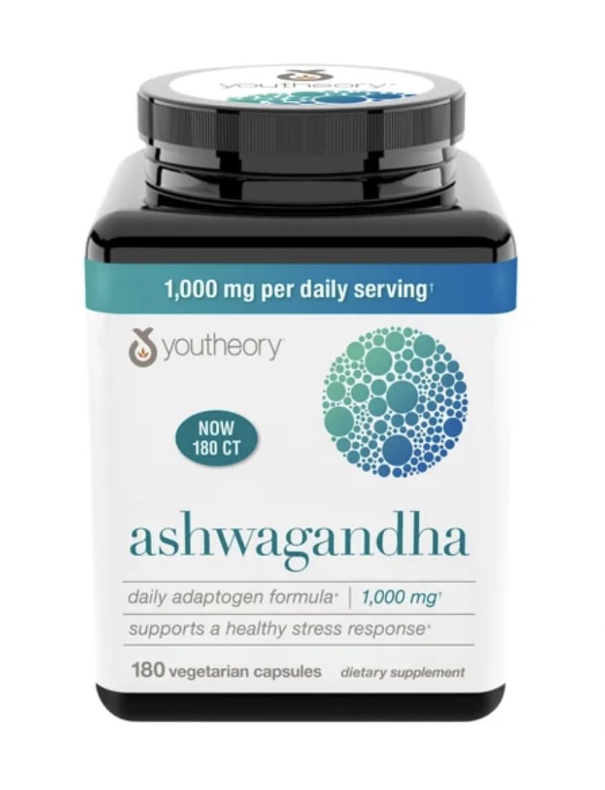 Youtheory Ashwagandha 1000mg with KSM-66 – 180 Caps | Stress Support