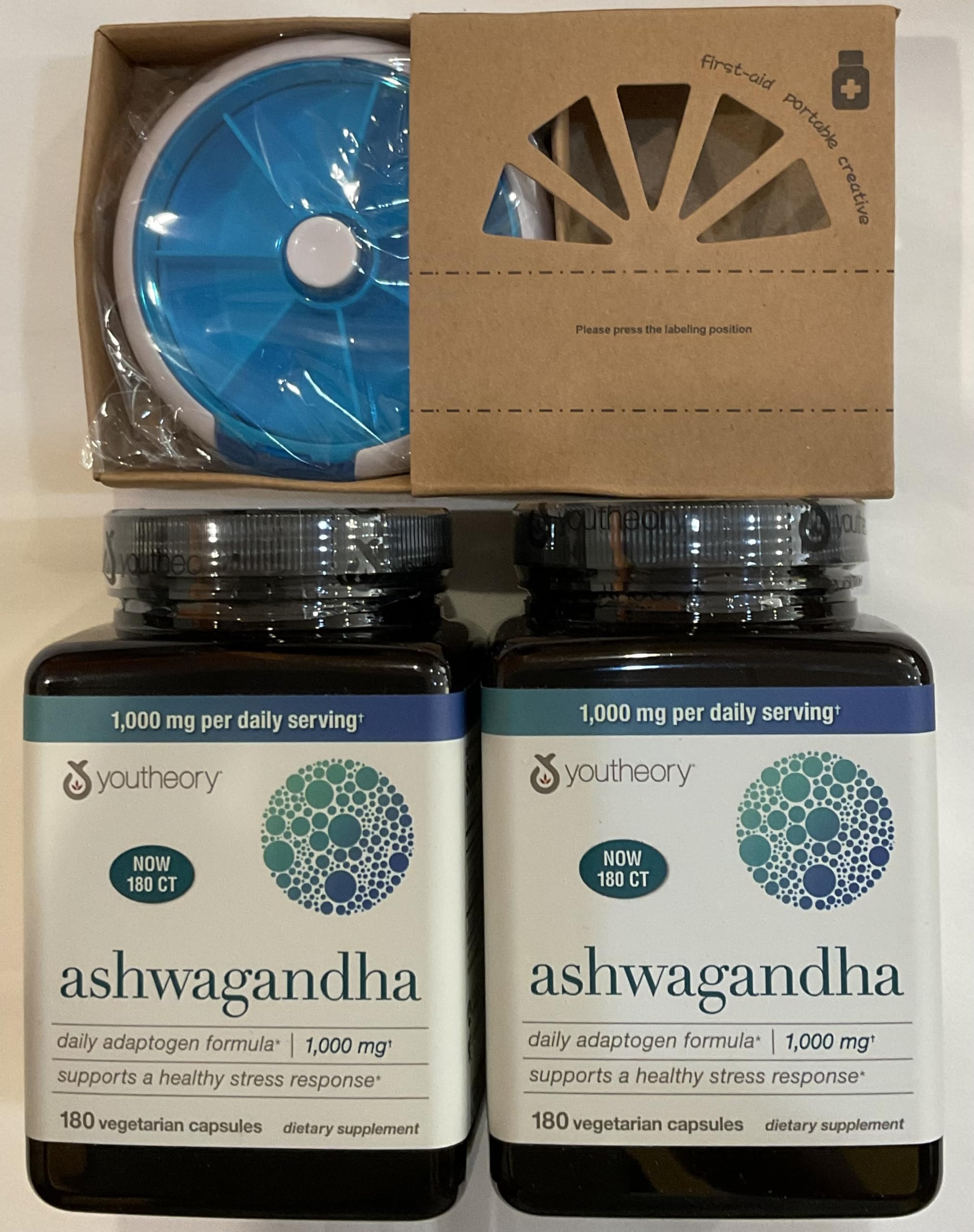 Youtheory Ashwagandha 1000mg with KSM-66 – 360 Capsules Pack + 7-Day Pill Organizer Bundle