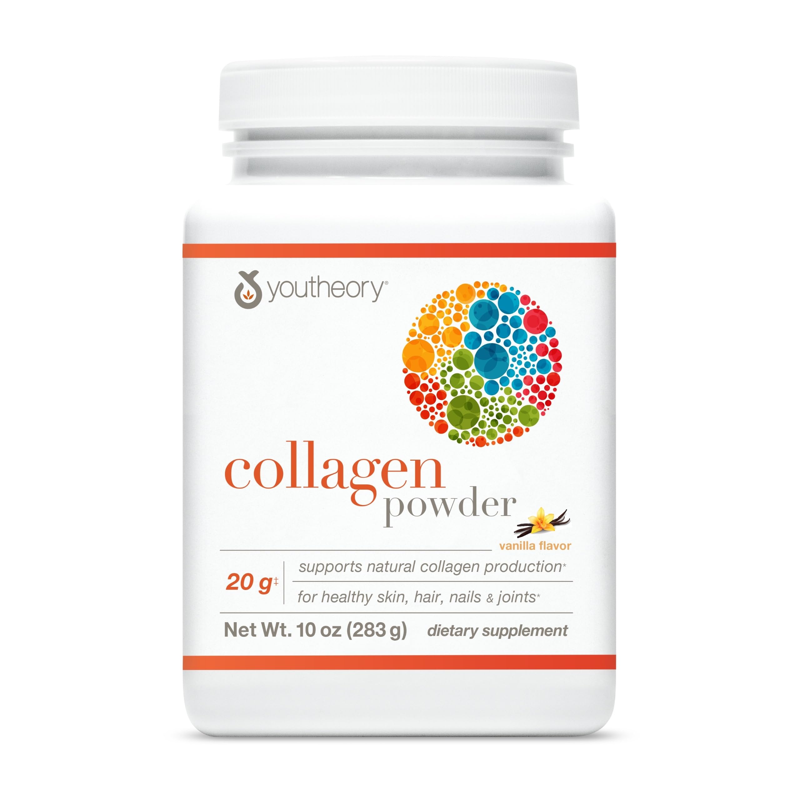 Youtheory Collagen Powder Vanilla 10 oz – Hydrolyzed Collagen with Vitamin C & Biotin