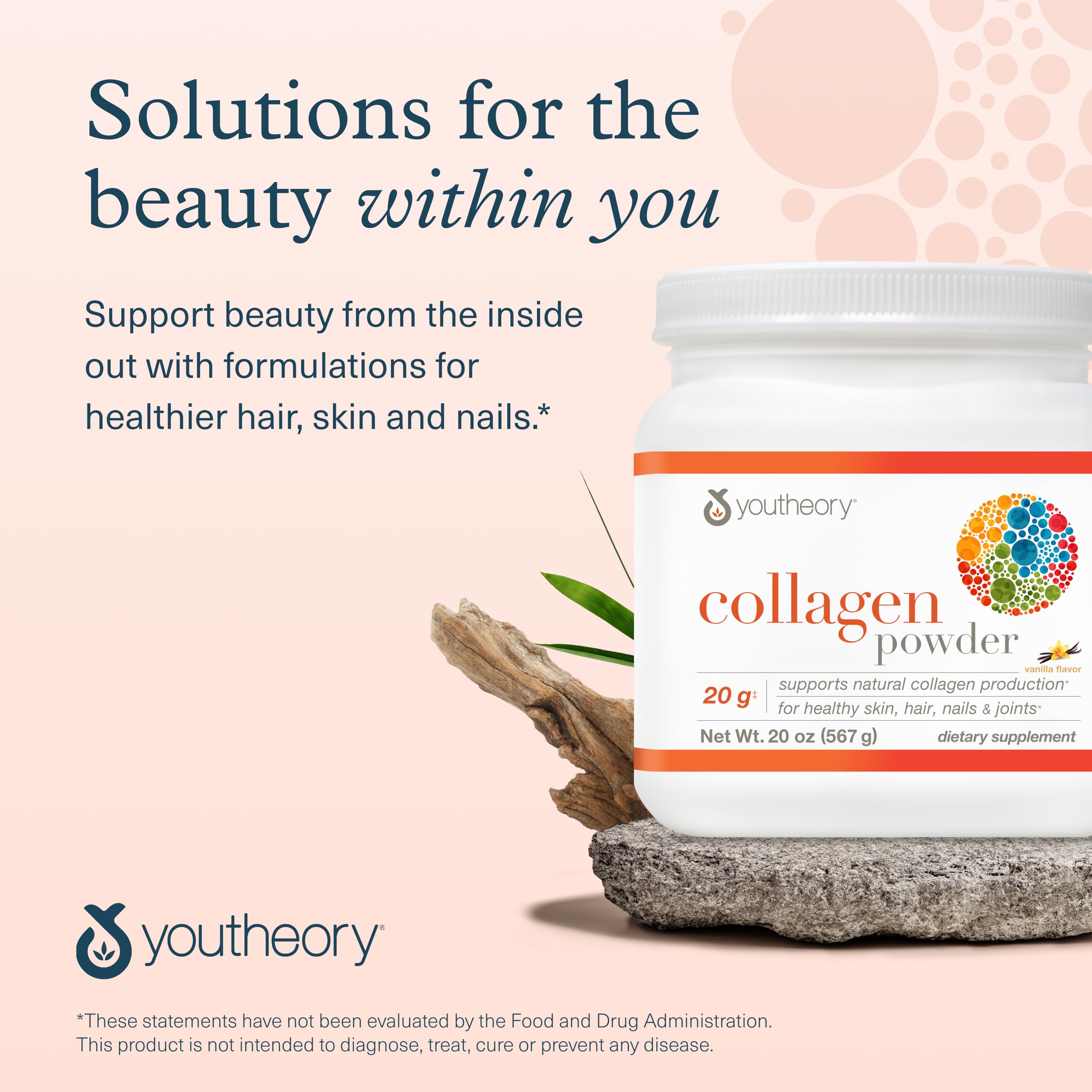Youtheory Collagen Powder – Premium Hydrolyzed Collagen, Vitamin C & Biotin, Vanilla (20 oz)