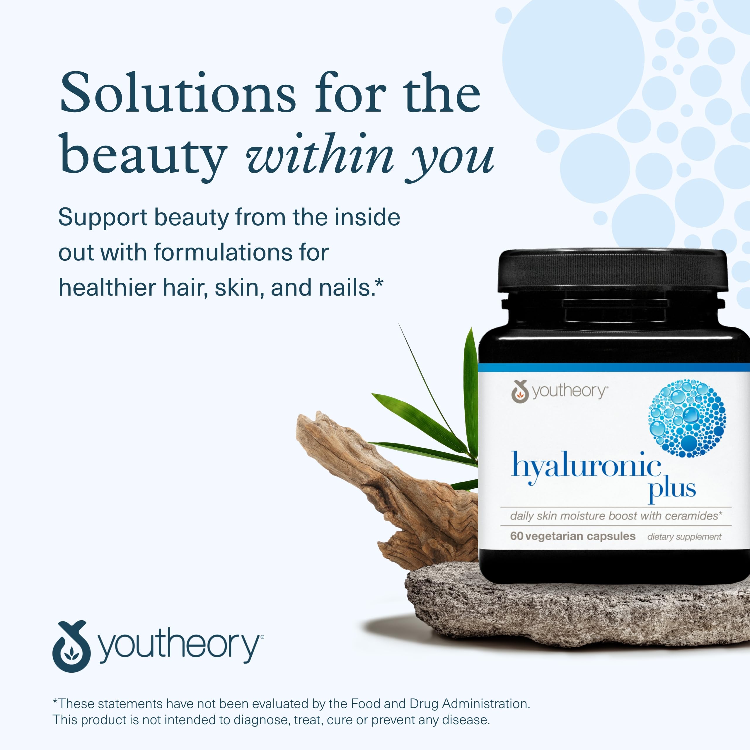 Youtheory Hyaluronic Plus – Hyaluronic Acid Supplement with Ceramides, Vitamin C, Biotin & More | 60 Vegetarian Capsules