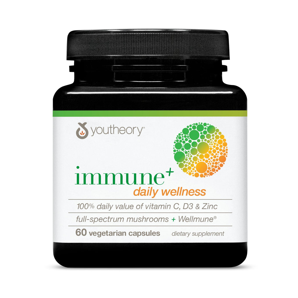 Youtheory Immune+ Daily Wellness – Vegetarian Immune Support (Vitamin C, D3, Zinc) 60 Veg Caps