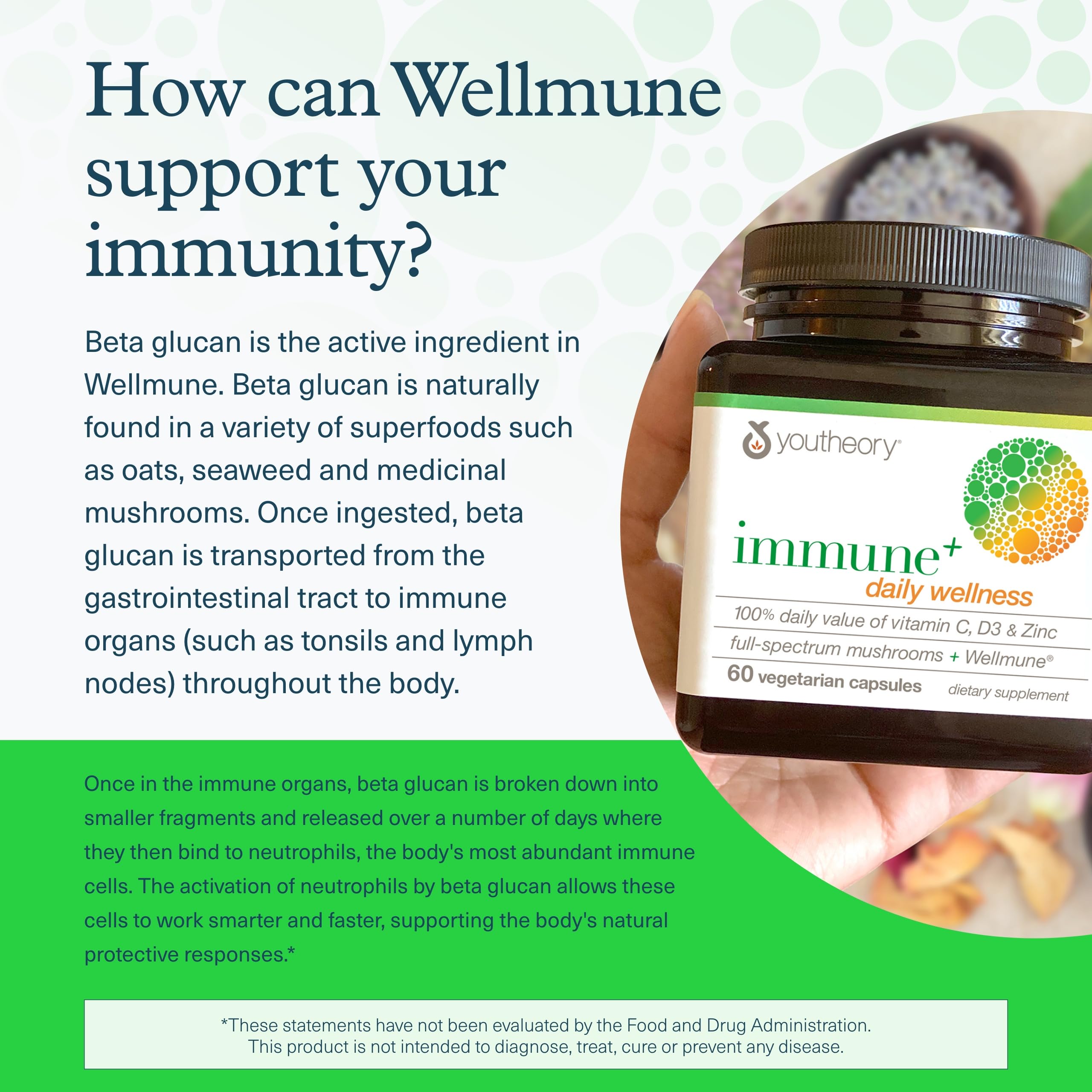 Youtheory Immune+ Daily Wellness – Vegetarian Immune Support (Vitamin C, D3, Zinc) 60 Veg Caps