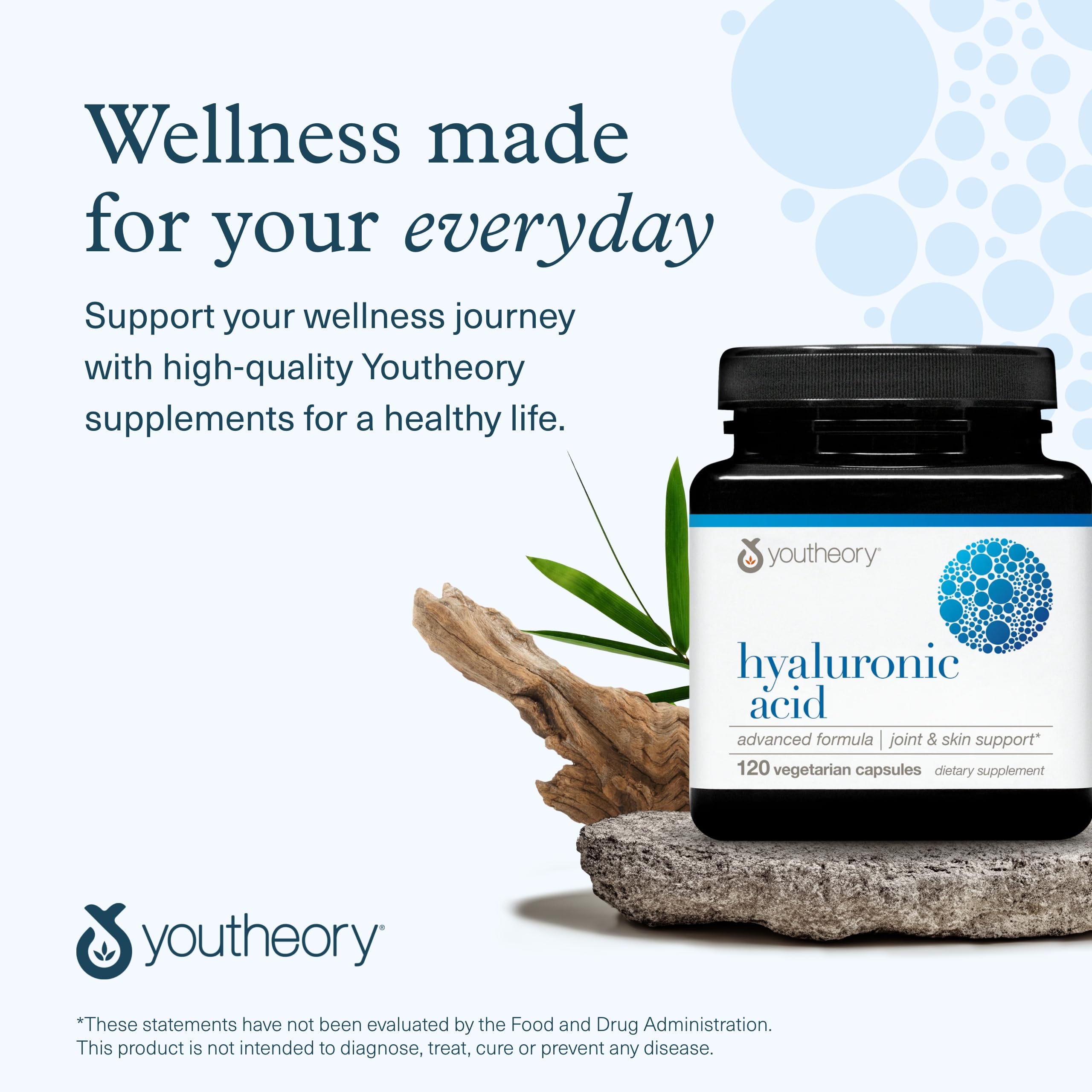 Youtheory Hyaluronic Acid Advanced Formula - Joint & Skin Support with Boswellia - Dairy/Soy/Gluten Free - 120 Veg Capsules