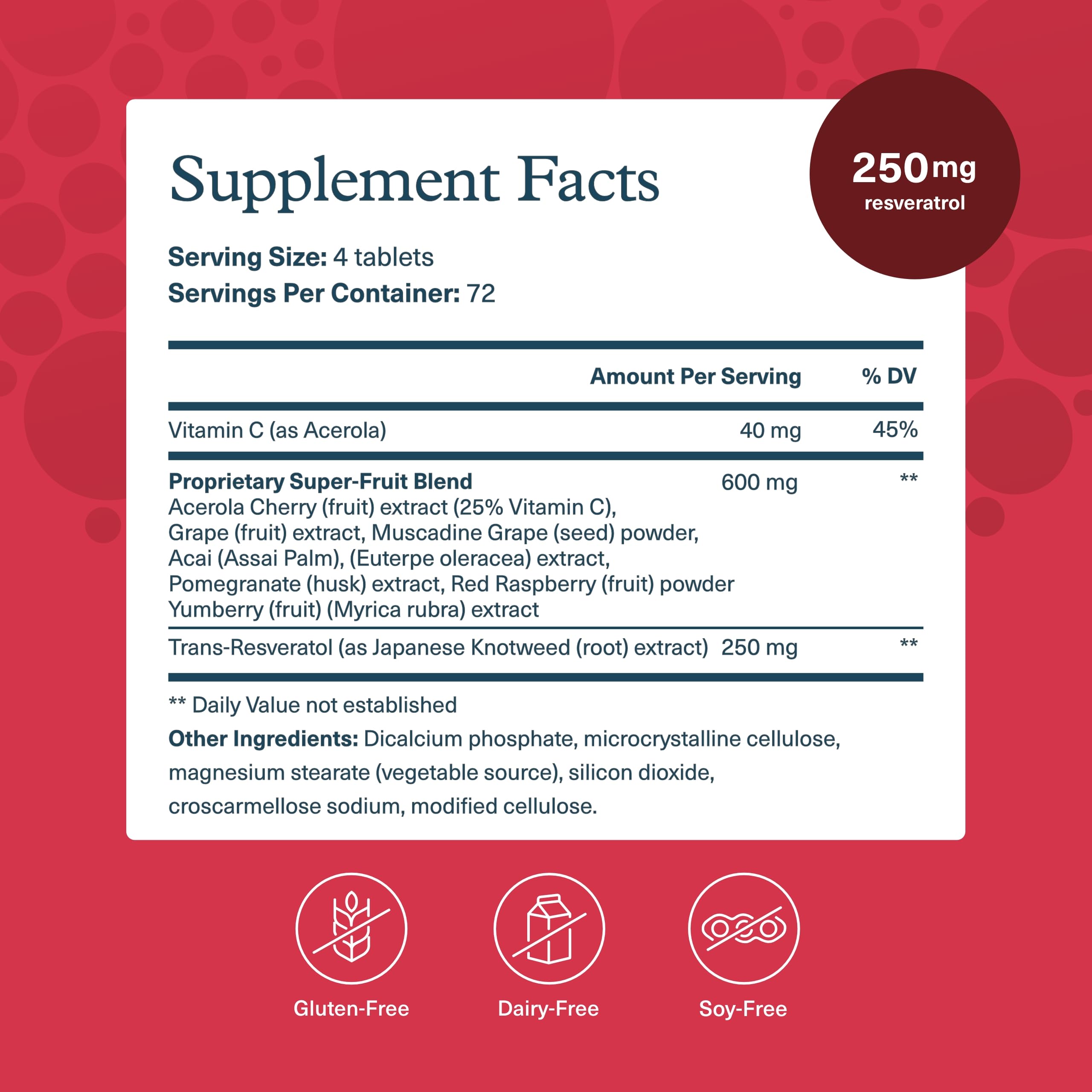 Youtheory Resveratrol Advanced Antioxidant – ResVida (Dairy/Gluten Free) 290 Tablets