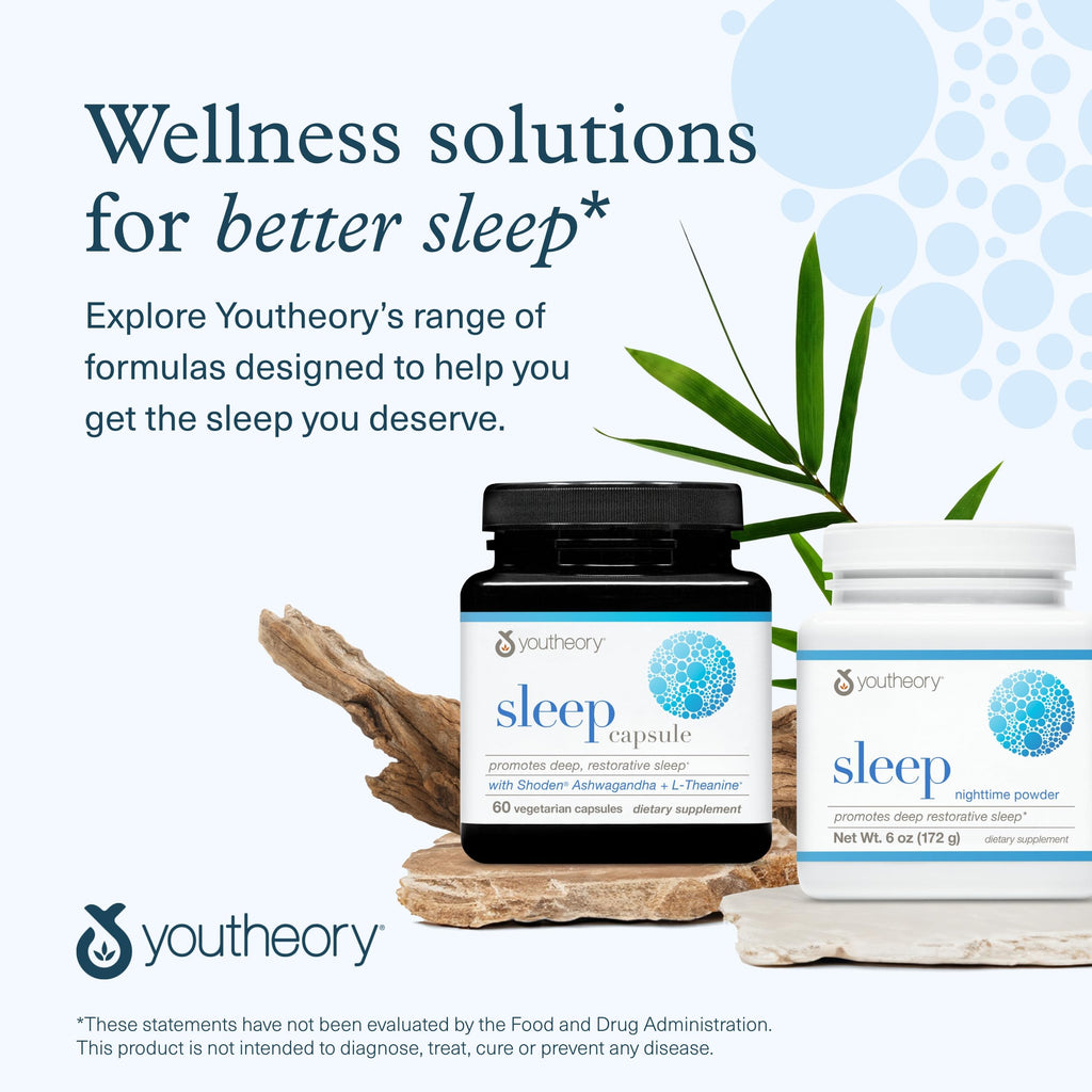 Youtheory Sleep Nighttime Powder – Sleep Support with Melatonin, Magnesium, L-Theanine & L-Glycine | Dairy, Soy & Gluten Free – 6 oz