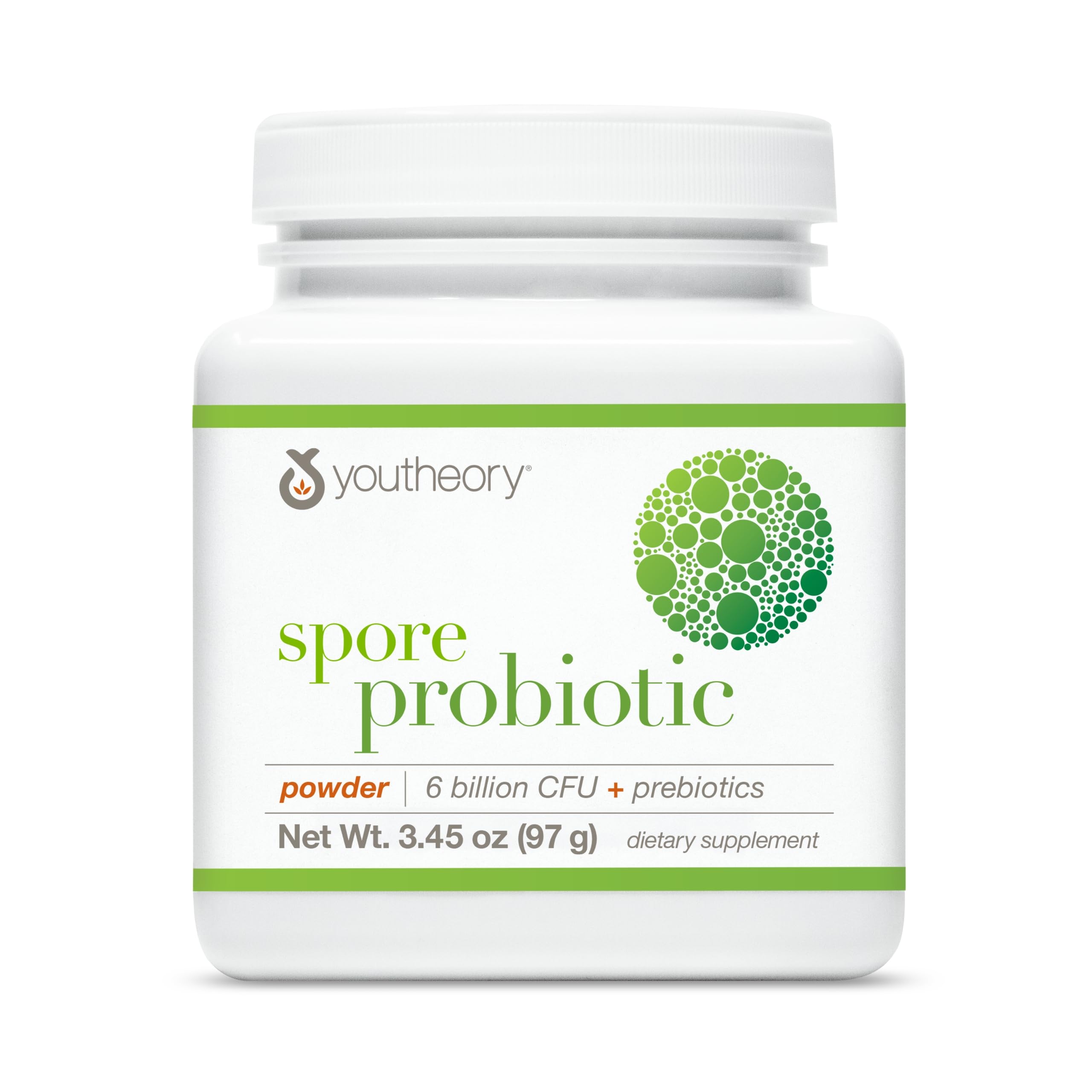 Youtheory Spore Probiotic Powder – 6 Billion CFU, Vegan, Dairy, Soy & Gluten Free, 3.45 oz