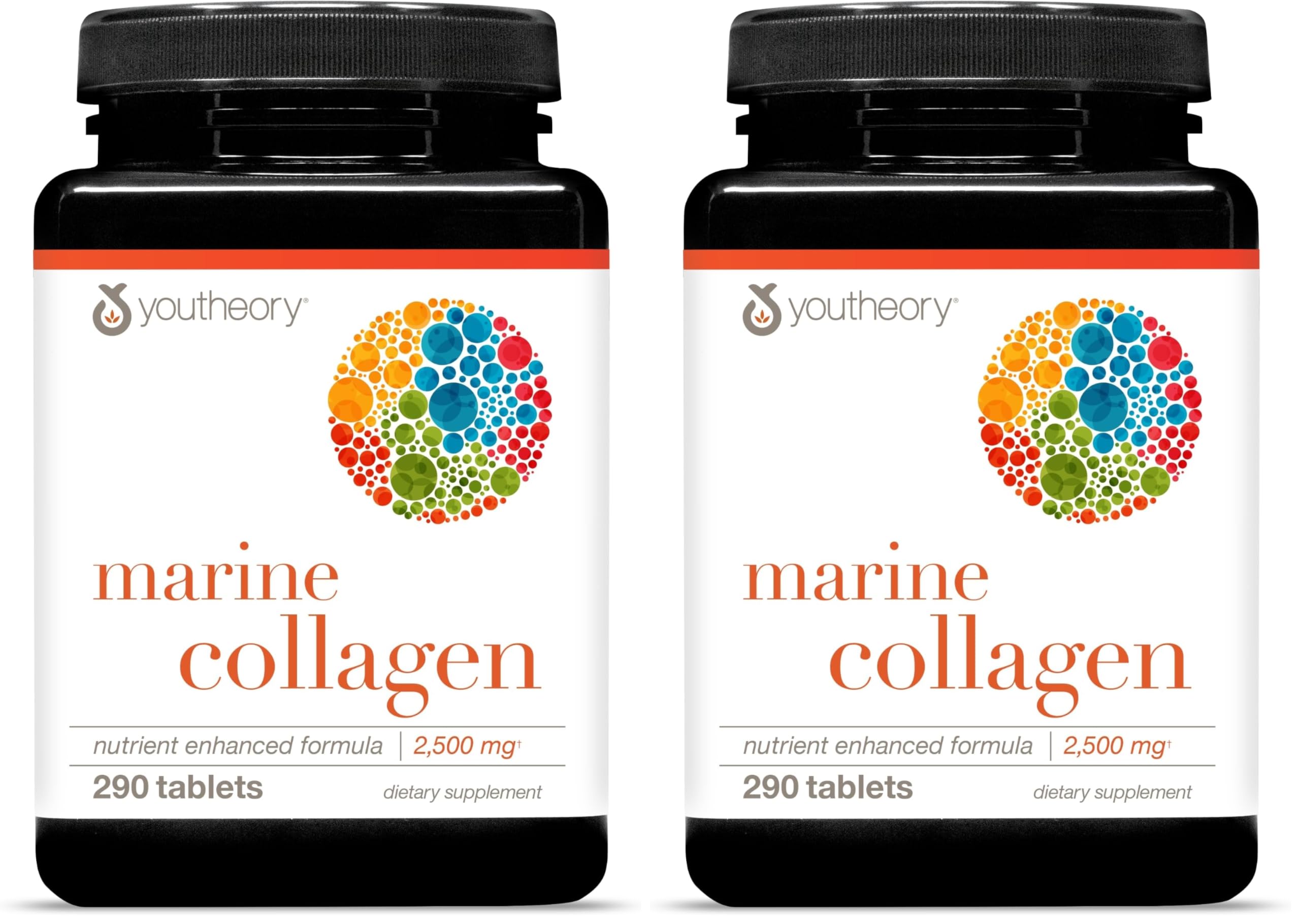 Youtheory Marine Collagen - 2,500 mg Hydrolyzed, Skin Support - Fish-Sourced, 290 Tablets (Pack of 2)
