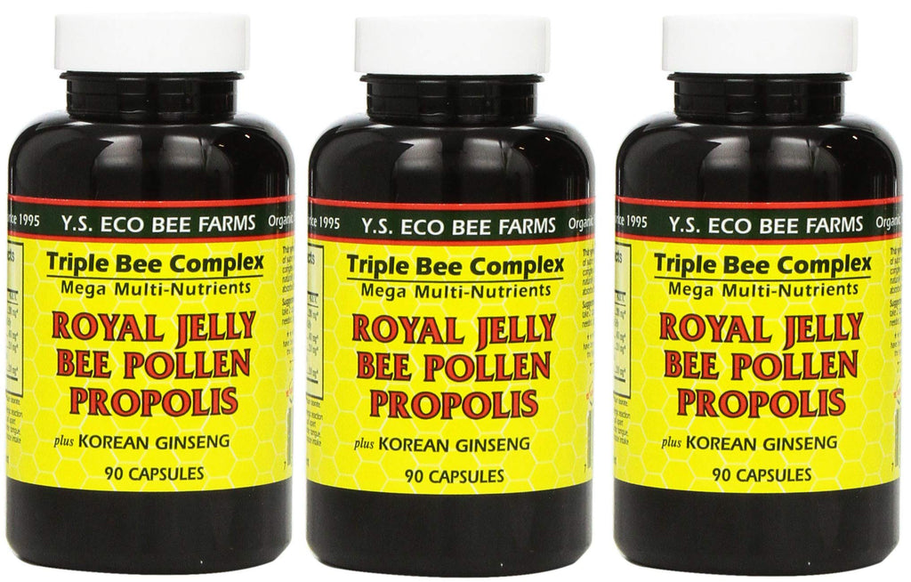 Y.S. Eco Bee Farms 3-Pack Royal Jelly, Bee Pollen, Propolis, Korean Ginseng - 90 Capsules