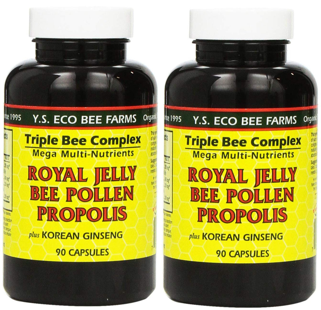 YS Eco Bee Farms Royal Jelly, Bee Pollen, Propolis + Korean Ginseng 90 Capsules (2 Pack)