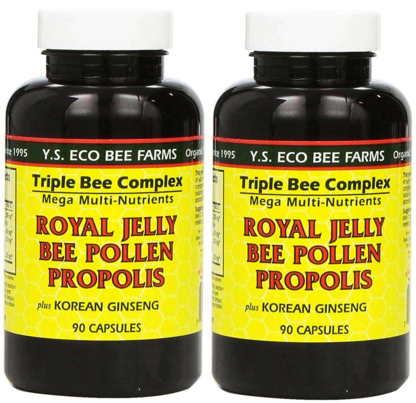 YS Eco Bee Farms Royal Jelly, Bee Pollen, Propolis + Korean Ginseng 90 Capsules (2 Pack)