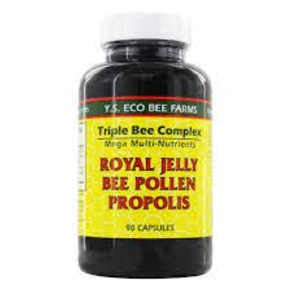 YS Organics Triple Bee Complex - Royal Jelly, Bee Pollen & Propolis - 90 Caps - 2 Pack