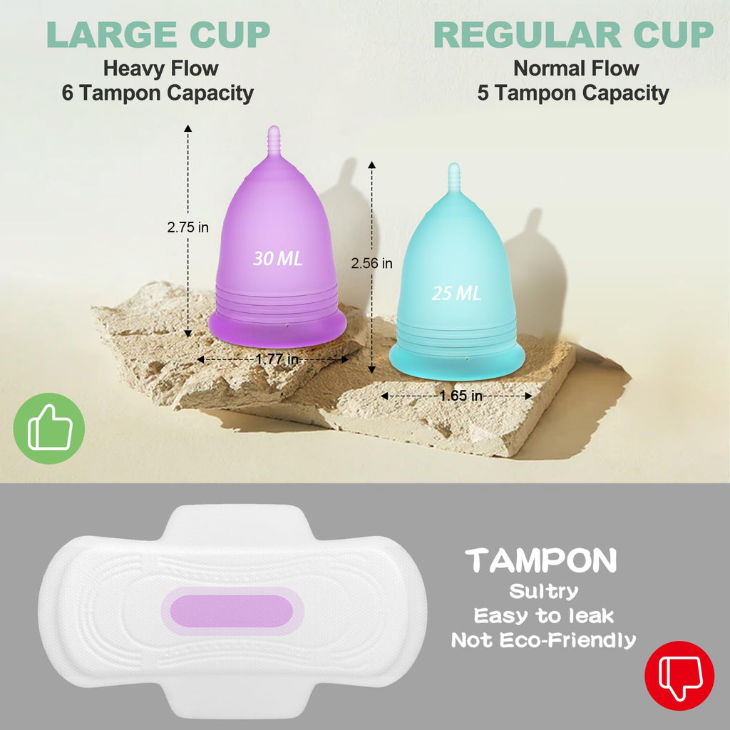 YTYOMUR Menstrual Cups with Sterilizer - 2 Reusable Cups + Cleaner Set
