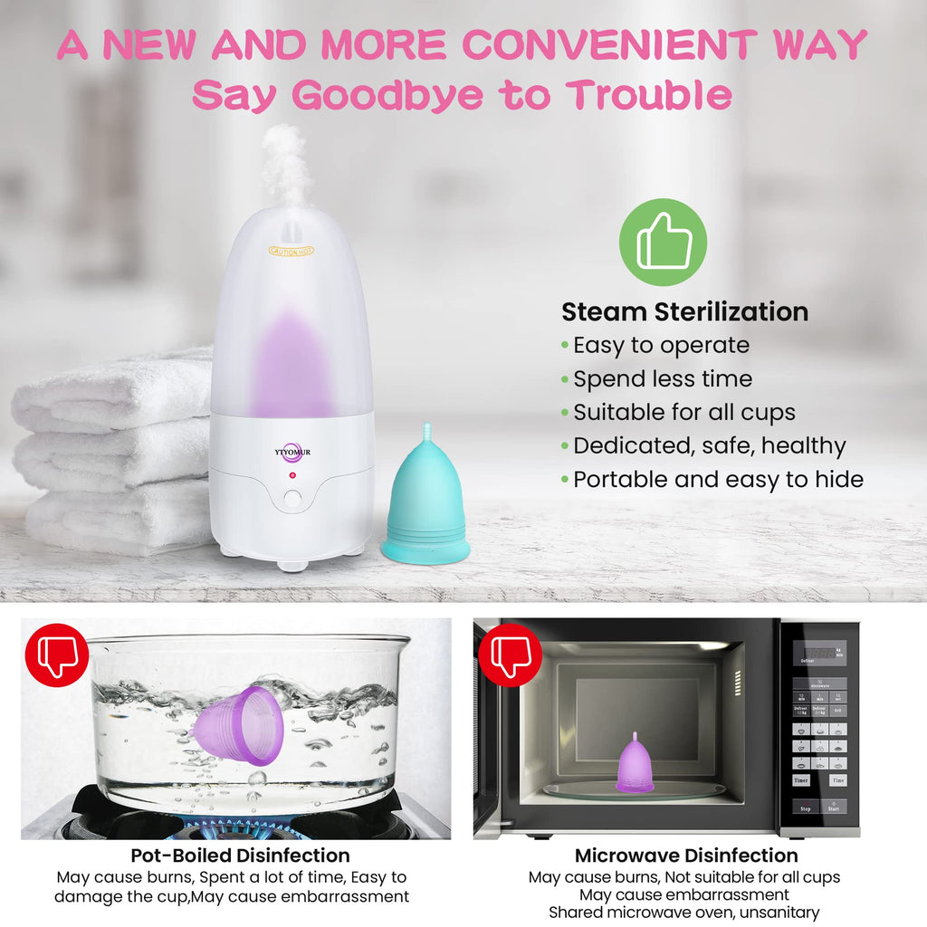 YTYOMUR Menstrual Cup Steamer Sterilizer – 2 Reusable Cups Included | Quick Clean & Travel-Ready