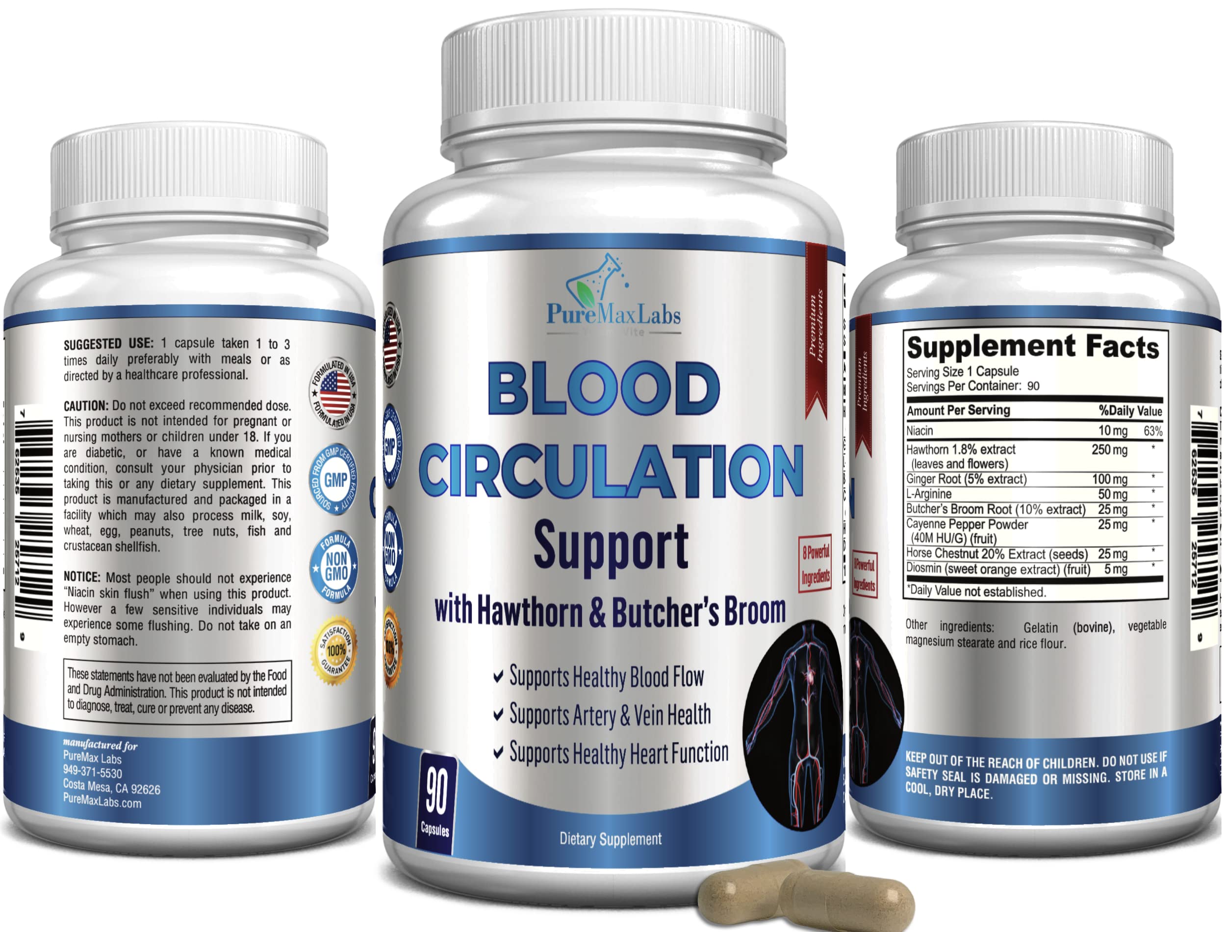 YUMMYVITE Blood Circulation Supplement - Varicose Veins Support - 90 Capsules