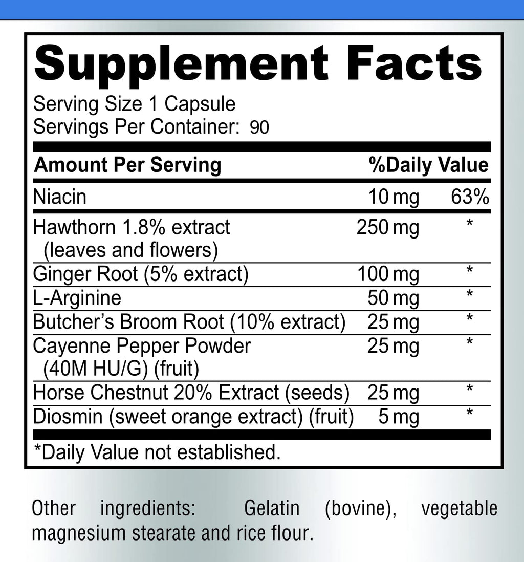 YUMMYVITE Blood Circulation Supplement - Varicose Veins Support - 90 Capsules
