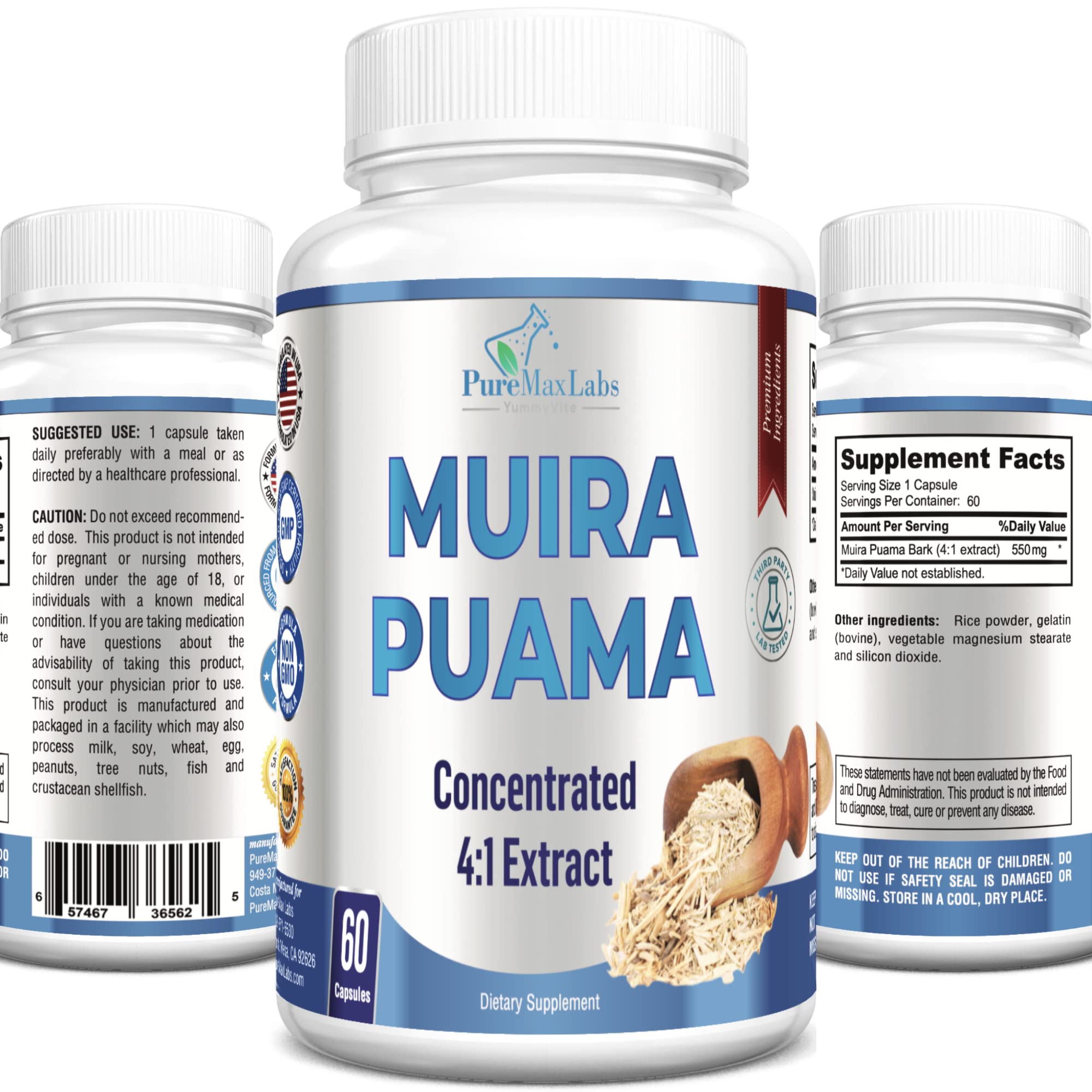 YUMMYVITE Muira Puama Capsules - 4:1 Extract, 2200mg per Capsule, 60 Capsules