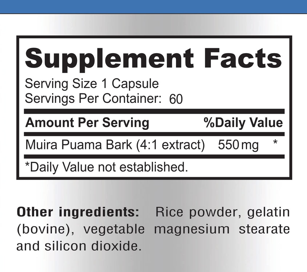 YUMMYVITE Muira Puama Capsules - 4:1 Extract, 2200mg per Capsule, 60 Capsules