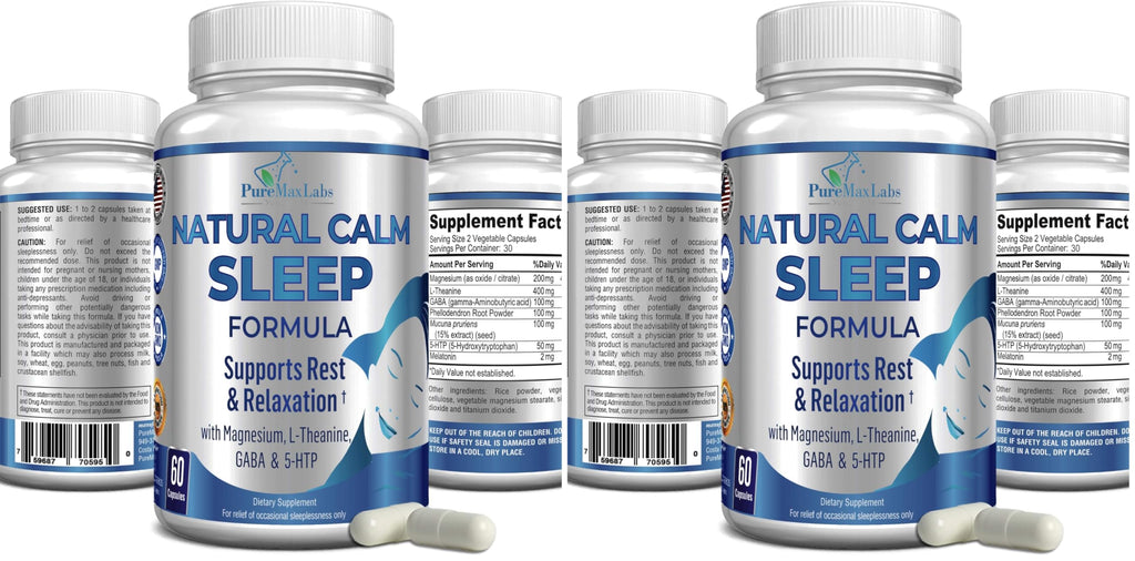 YUMMYVITE Natural Calm Sleep Aid – Magnesium, L-Theanine, Melatonin | 60 Capsules (Pack of 2) Non-GMO