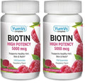 YUM-V'S Biotin Gummies – 10,000 mcg, Raspberry – Hair, Skin & Nails (Kosher) Pack of 2