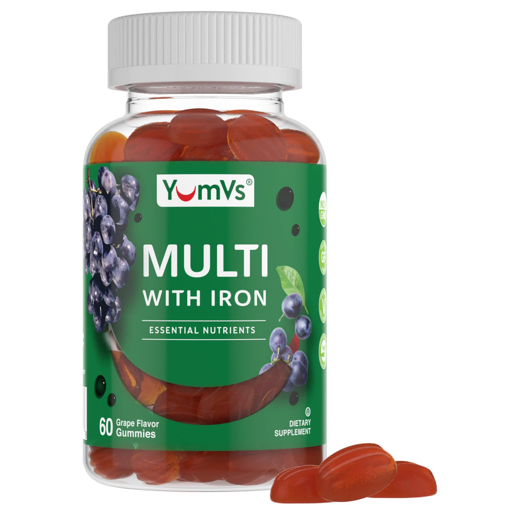 YUM-V'S Iron Gummies - Multivitamin with Iron, Vitamin C, A, B & Zinc | Grape Flavor | 60 Count