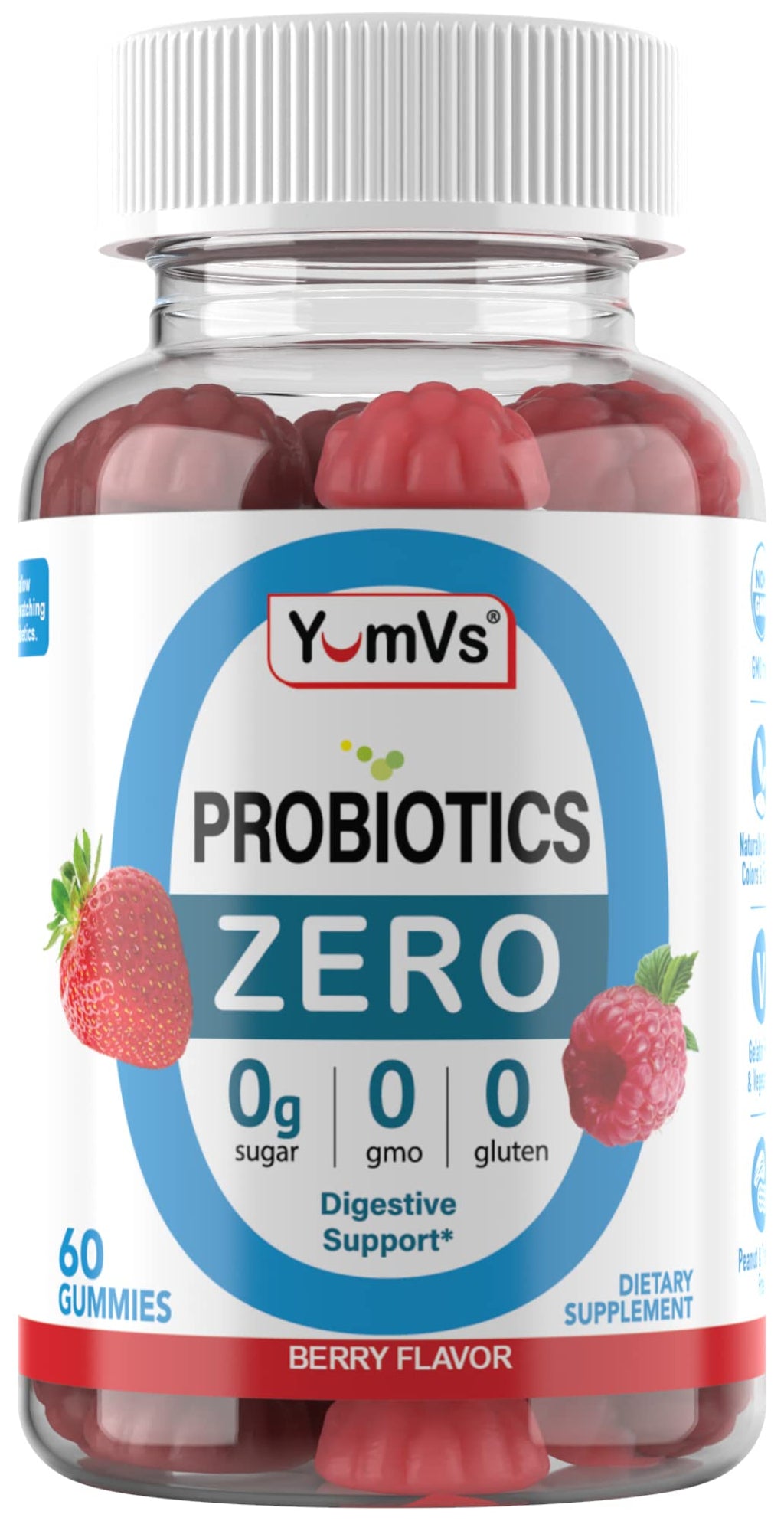 YUM-V'S Zero Sugar Probiotic Gummies — Digestive Health & Gut Support (60-Count)