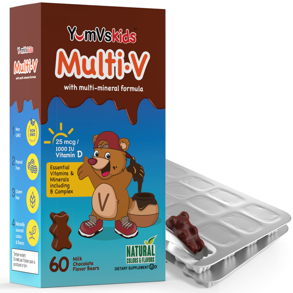 YUM-V'S Kids Multivitamin Chocolate Bears – 60 Count, 16 Vitamins & Minerals