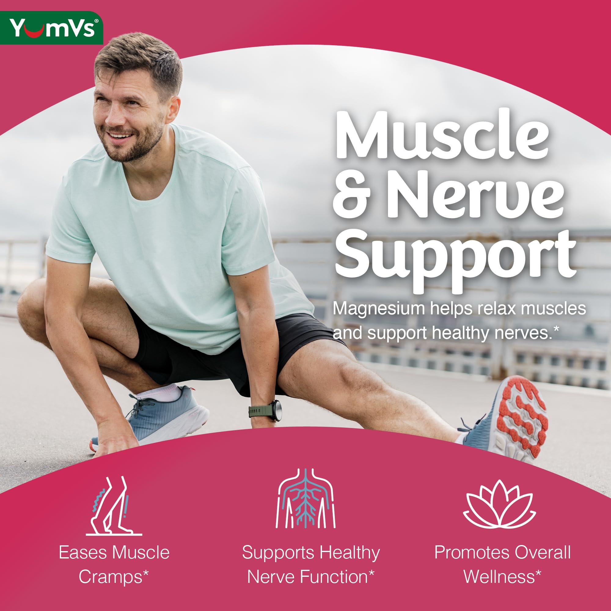 YUM-V'S Magnesium Citrate Gummies – 900mg for Nerve, Muscle & Enzyme Support – Gluten-Free Raspberry (Pack of 2)