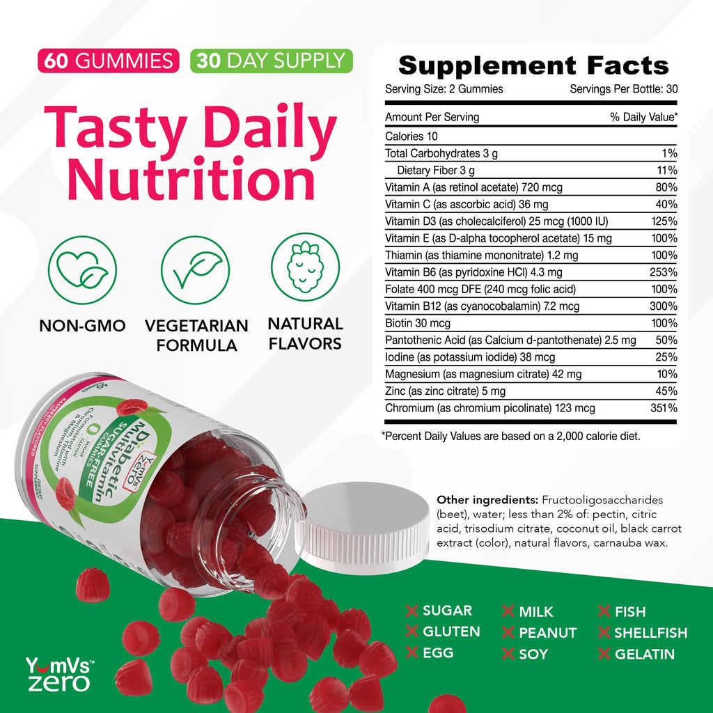 YUM-V'S Multivitamin for Women & Men – Sugar Free Gummy Vitamins | Zero Sugar, Keto-Friendly | 60 Count