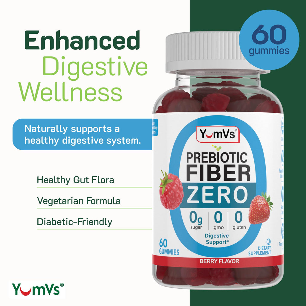 YumVs Sugar Free Fiber Gummies for Adults – 4g Prebiotic Fiber Supplement Gummies for Gut & Digestive Health – Keto Friendly, Vegan, Gluten Free, Non-GMO – Great Tasting Berry Flavor – 60 Count