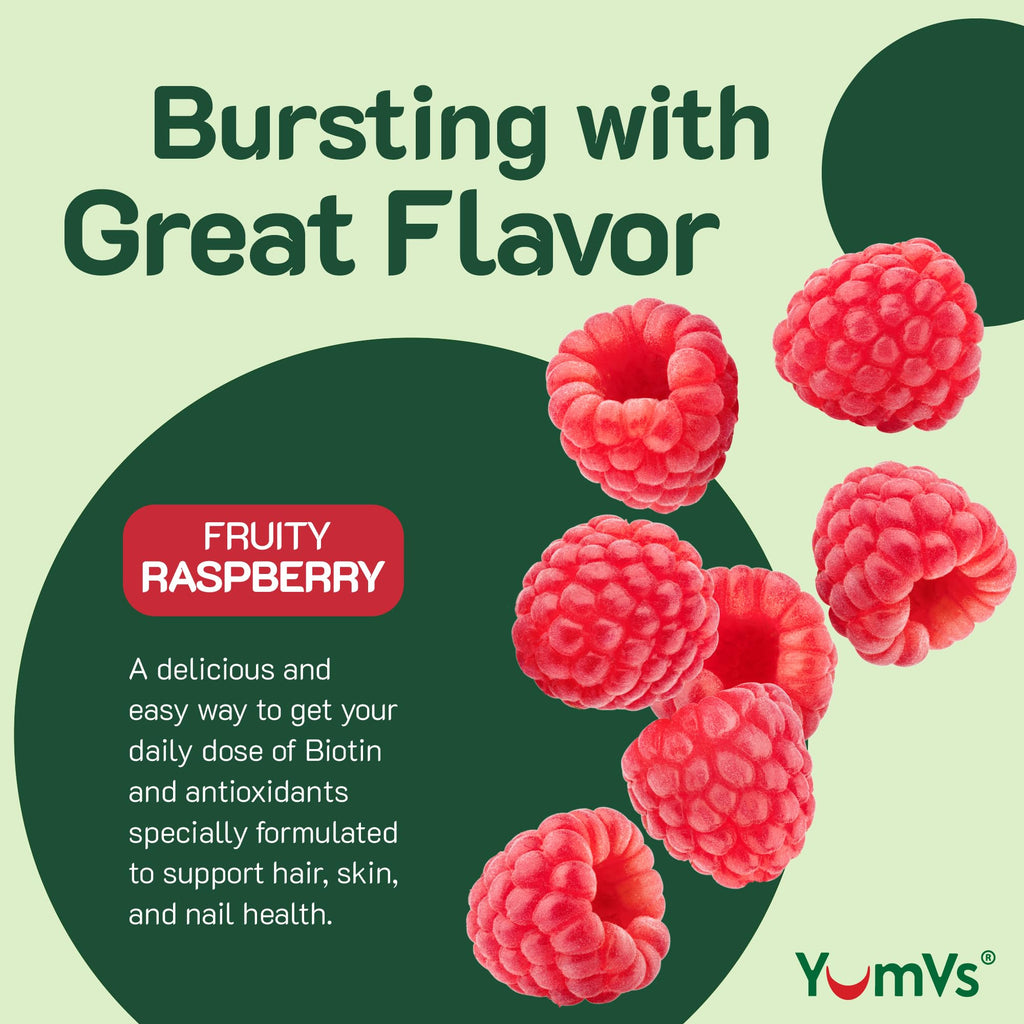 YumVs Teen Multivitamin Gummies - Raspberry Flavor | Biotin & Antioxidants | Hair, Skin & Nails | Kosher 12-17 (60 Count)