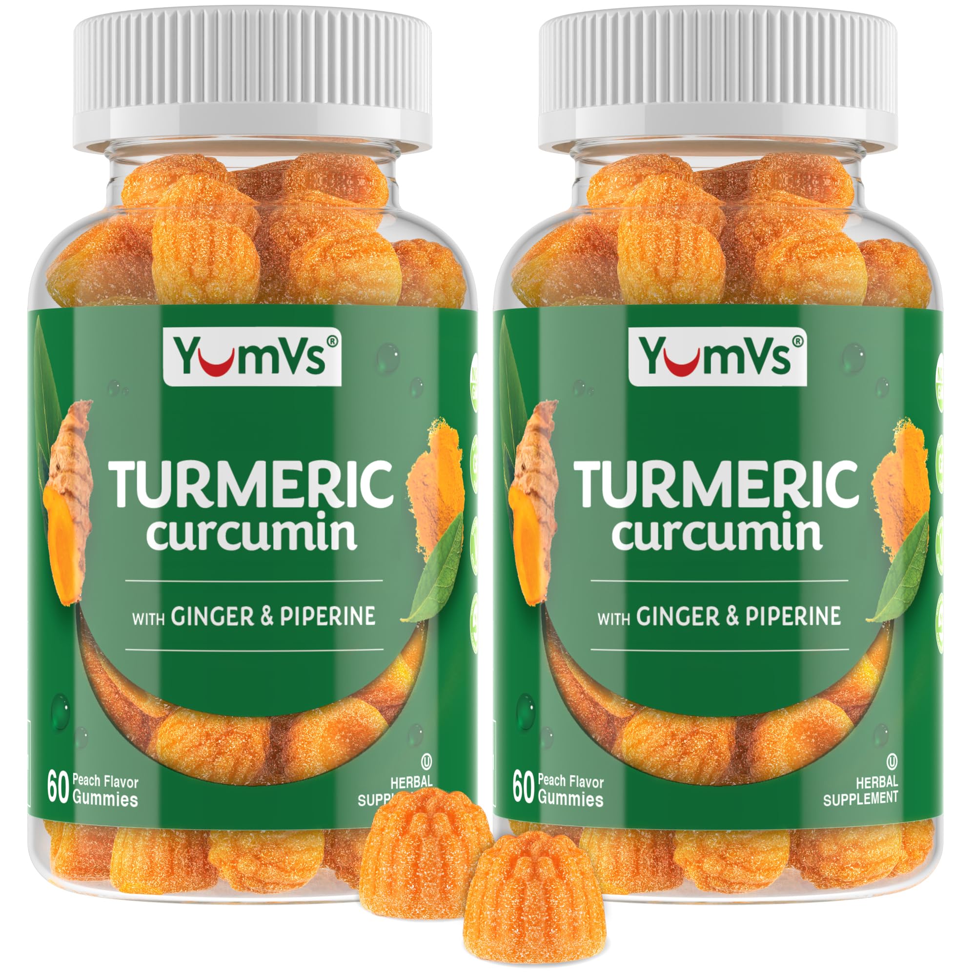 YumV’s Turmeric Gummies with Ginger & Piperine – Peach Flavor, Gluten Free (Vegetarian) – Pack of 2