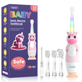 YUNCHI Toddler Electric Toothbrush Pink – 0-6 Years, LED Light, 2-Minute Timer, 4 Brush Heads