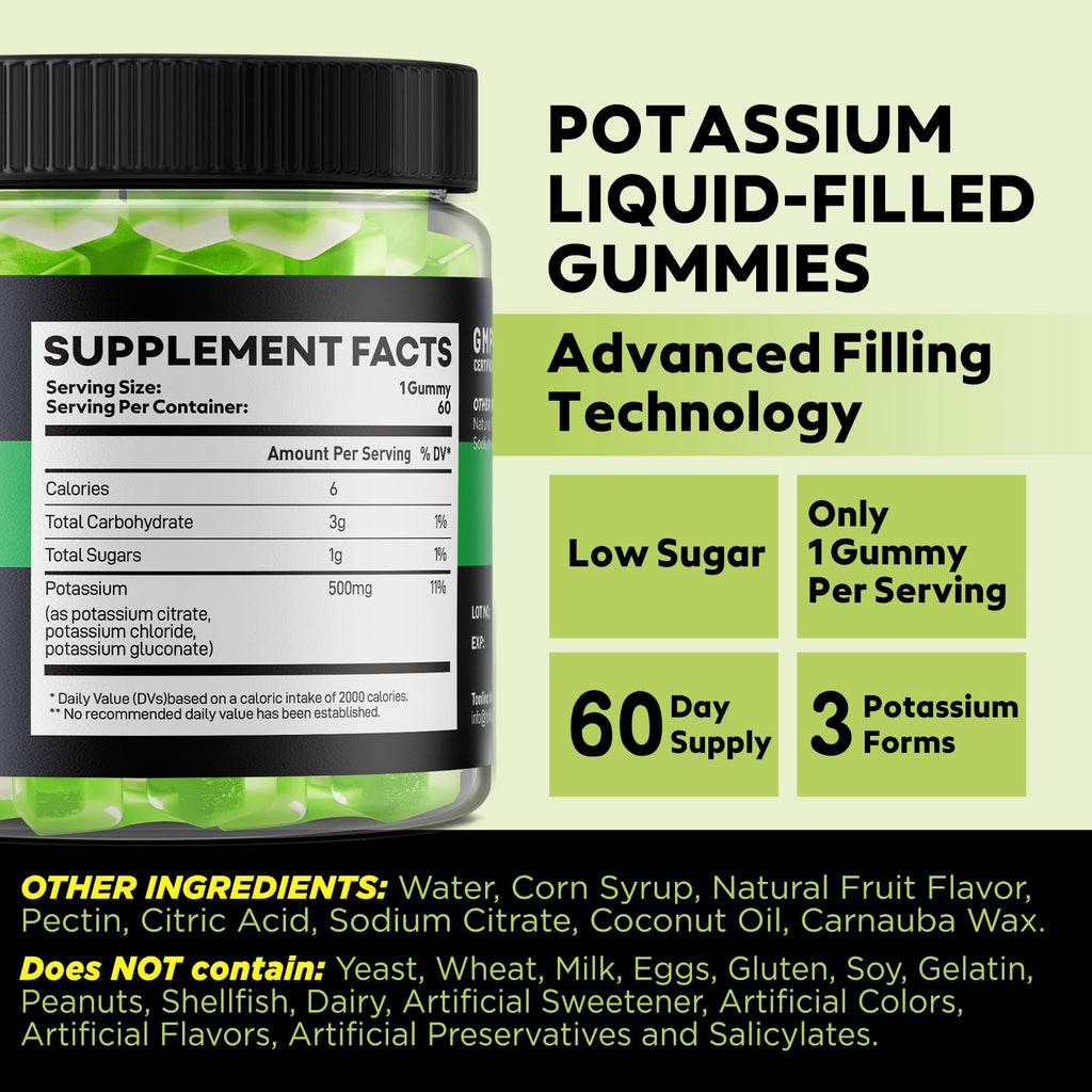 Yutiny Potassium Gummies 500mg 3 in 1 Complex – 60 Count