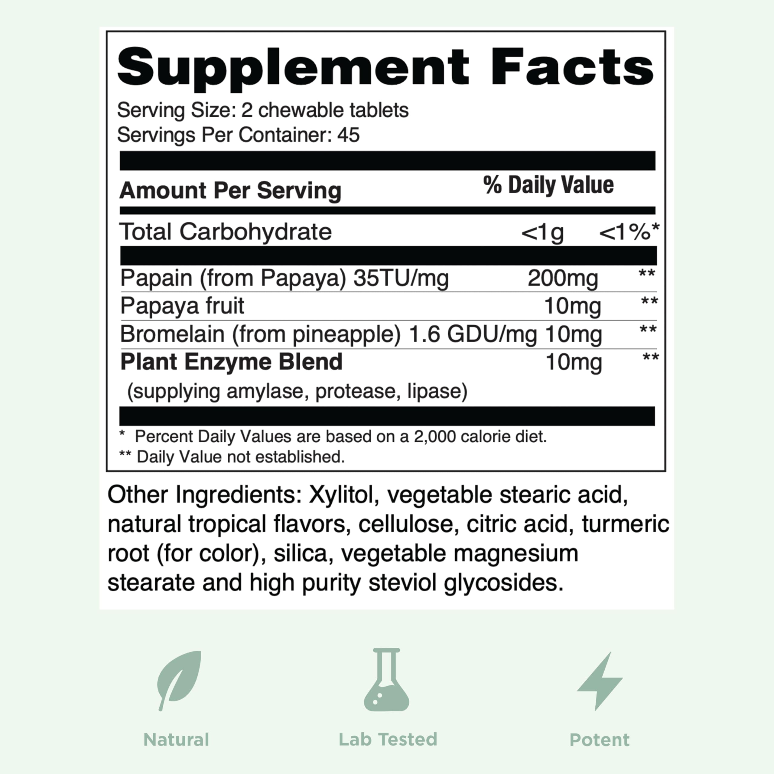 Yuve Naturals Chewable Papaya Enzymes – Sugar-Free Plant-Based Digestive Enzymes – Vegan, Non-GMO, Gluten-Free – 90ct
