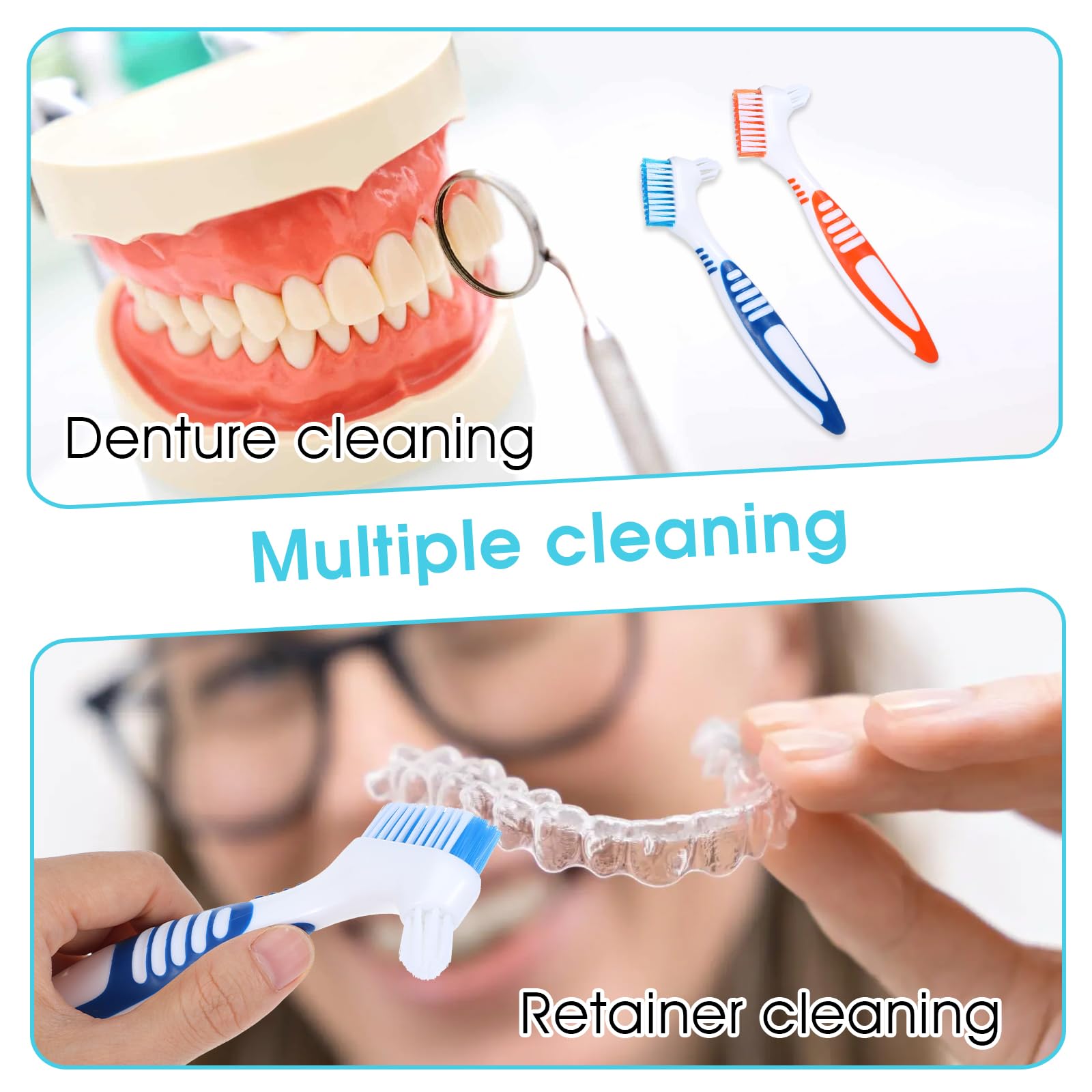 YUXIANLB 2Pcs Denture Cleaning Brush Set - Double-Ended, Soft Bristles