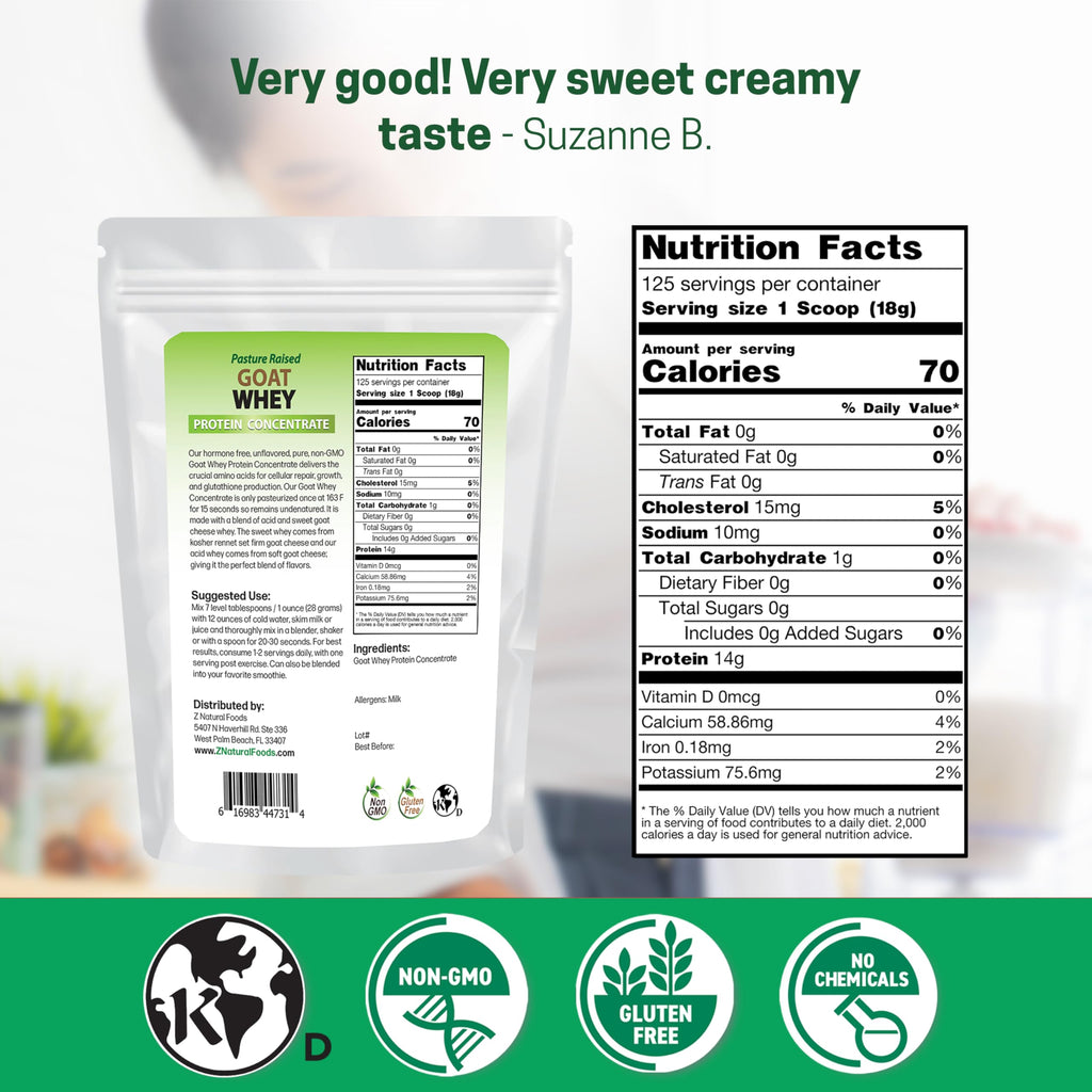 Z Natural Foods Goat Whey Protein Powder Concentrate - Undenatured, Unflavored, Pasture-Raised Goat Protein (5 lb)