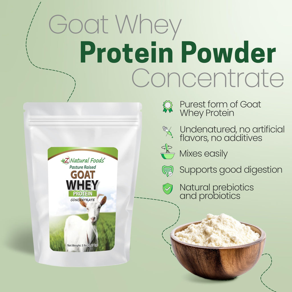 Z Natural Foods Goat Whey Protein Powder Concentrate - Undenatured, Unflavored, Pasture-Raised Goat Protein (5 lb)