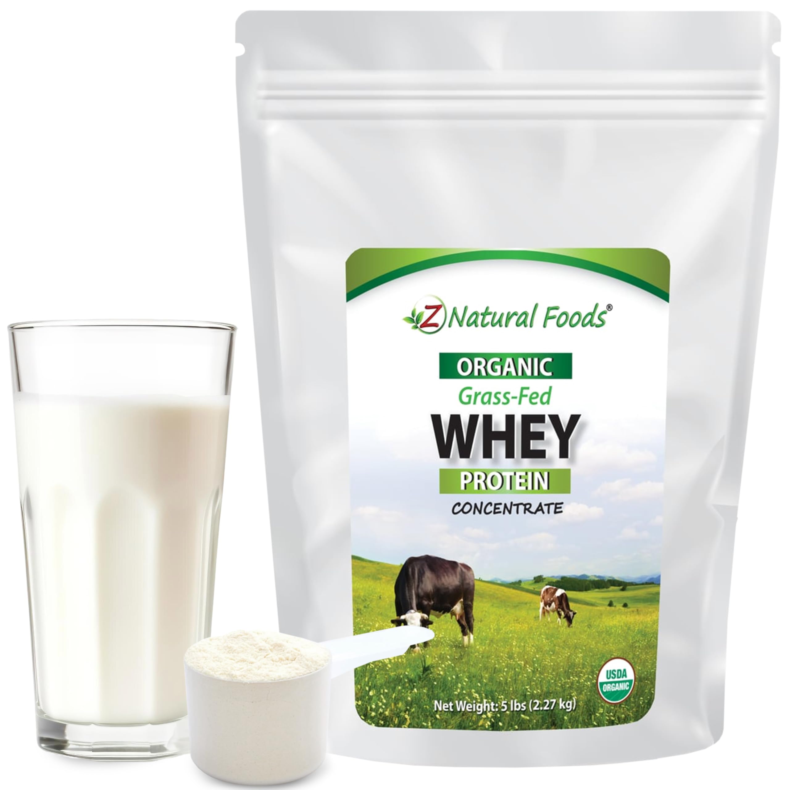 Z Natural Foods Organic Grass-Fed Whey Protein Concentrate – Unflavored, Cold-Processed, 5 lb
