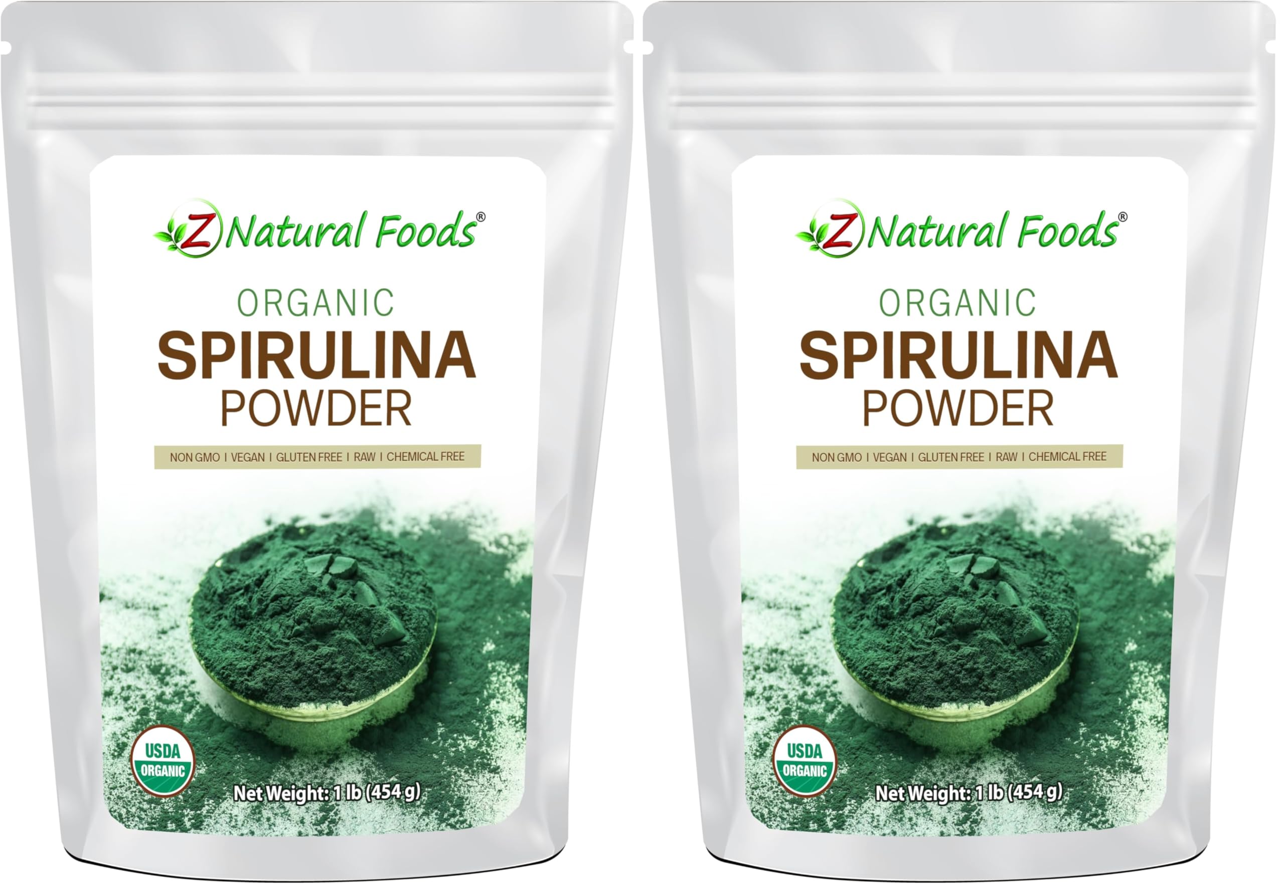 Z Natural Foods Organic Spirulina Powder - 100% Pure Spirulina, Nutrient-Dense Blue-Green Algae Superfood with Amino Acids, 15x Beta-Carotene - Mix in Smoothies, Yogurt, Recipes, 1 lb (Pack of 2)