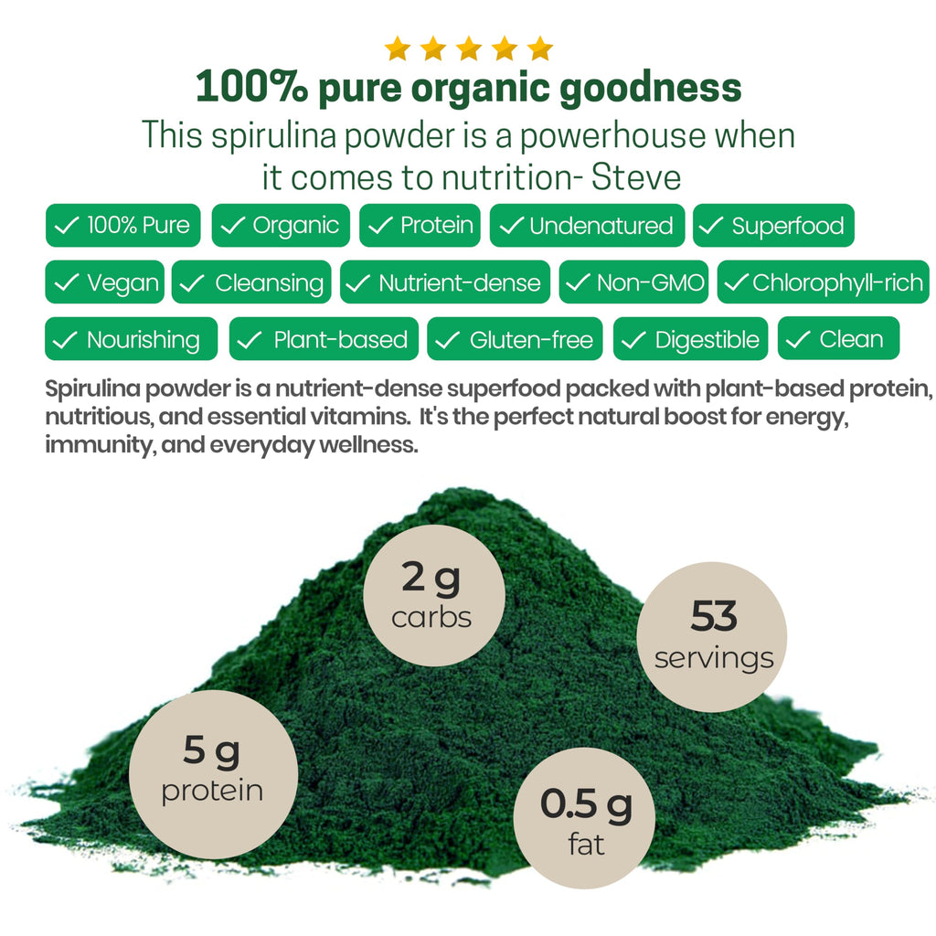 Z Natural Foods Organic Spirulina Powder – 100% Pure, Nutrient-Dense Blue-Green Algae