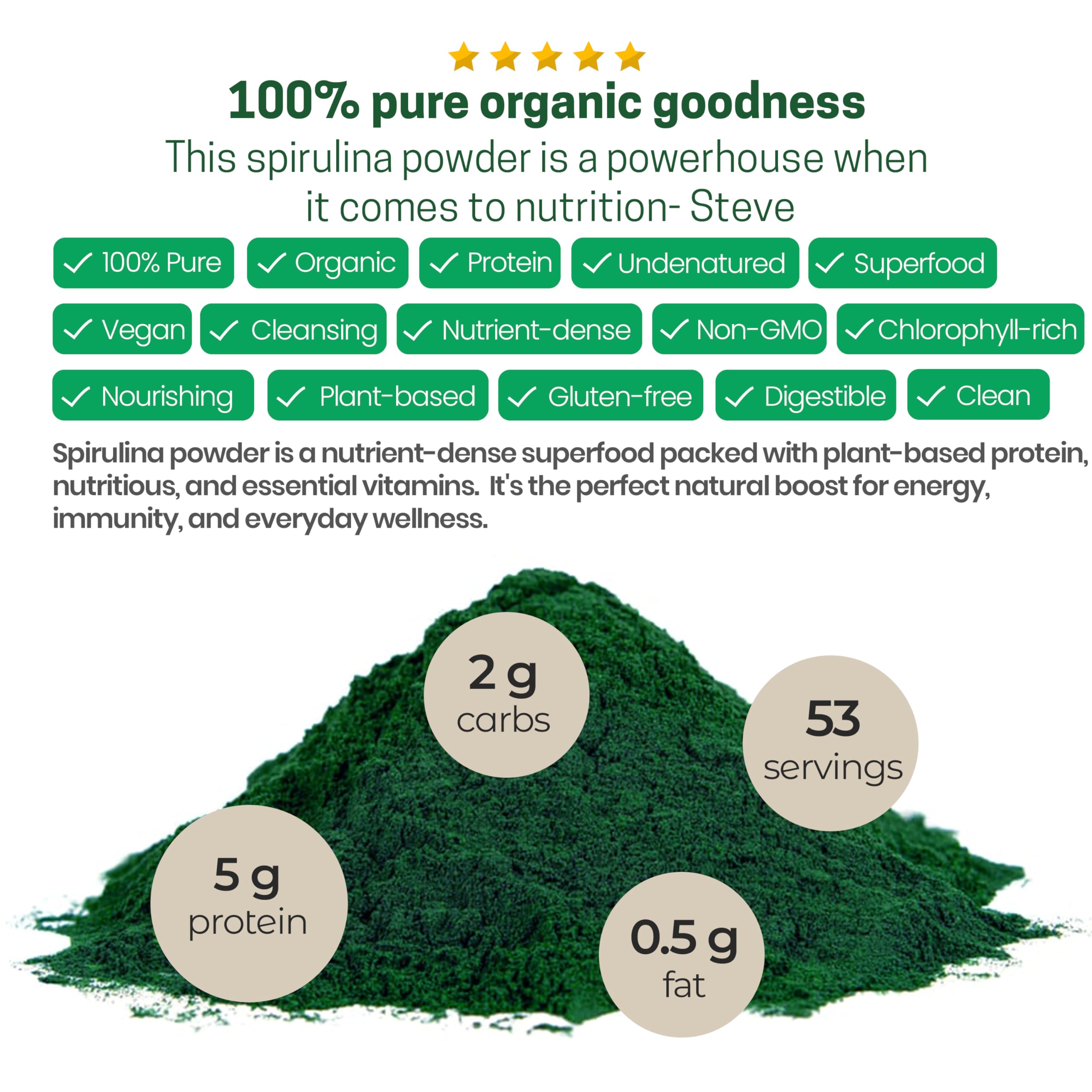 Z Natural Foods Organic Spirulina Powder – 100% Pure, Nutrient-Dense Blue-Green Algae