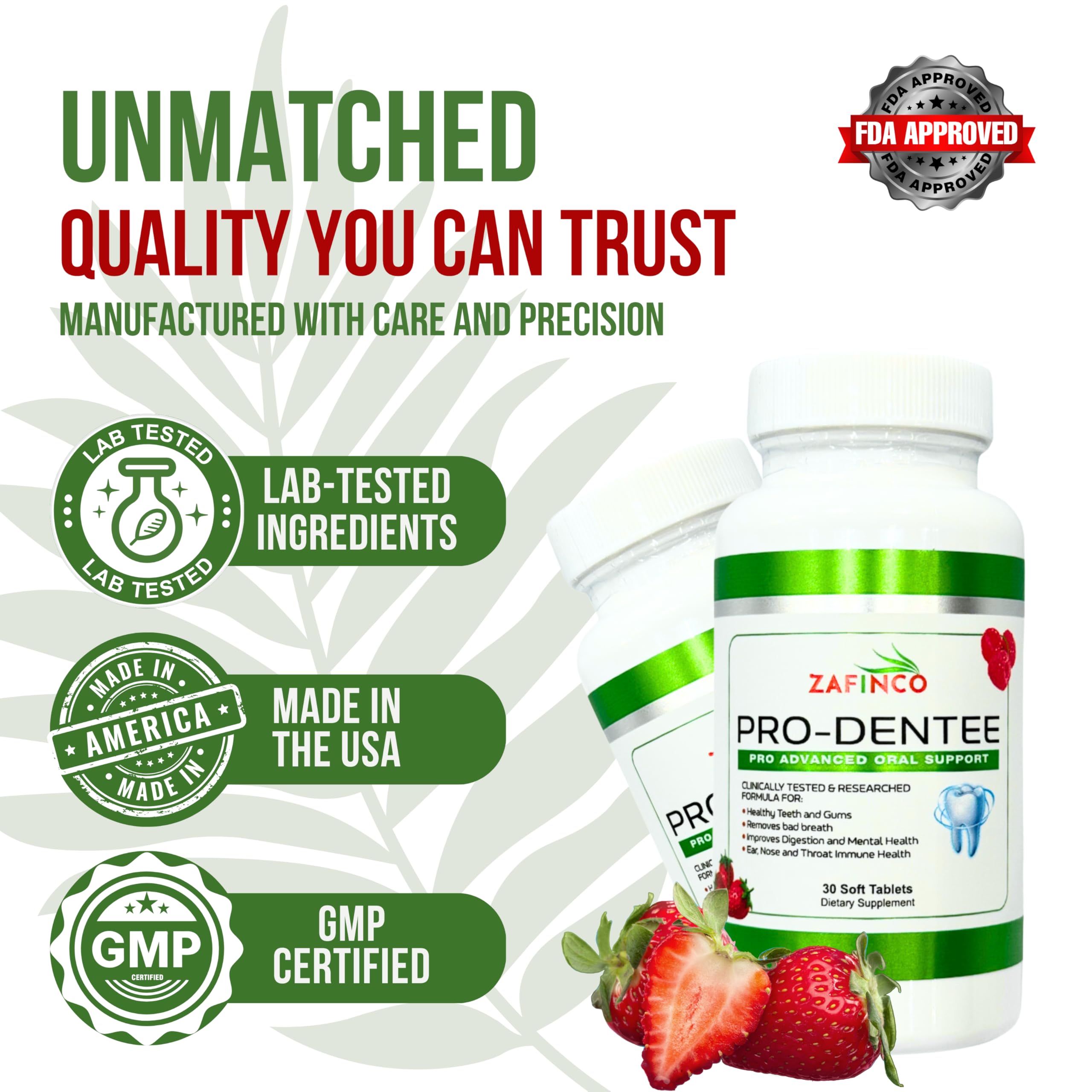 ZAFINCO-PRODENTEE Teeth & Gums Health – 3.5B CFU Probiotics, Mint Flavored Chewables, 30 Count, Made in USA