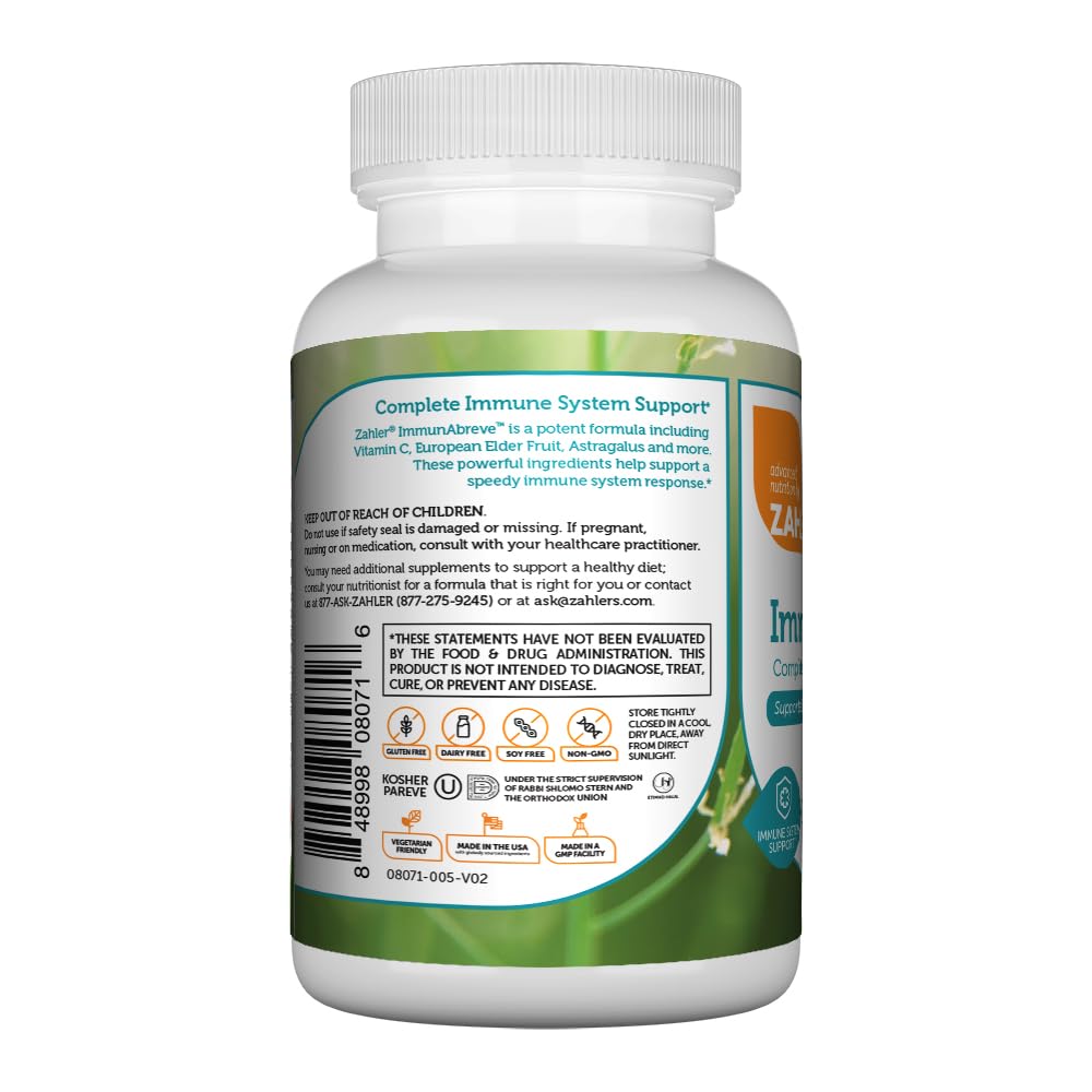Zahler Abreve Immune Support - 90 Capsules | Vitamin C, Pantothenic Acid, Echinacea | Kosher