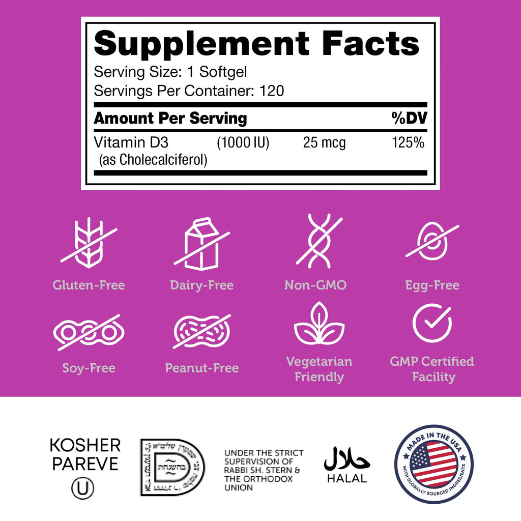 Zahler Advanced Vitamin D3 1000 IU Softgels – 120 Count | Kosher & Vegetarian