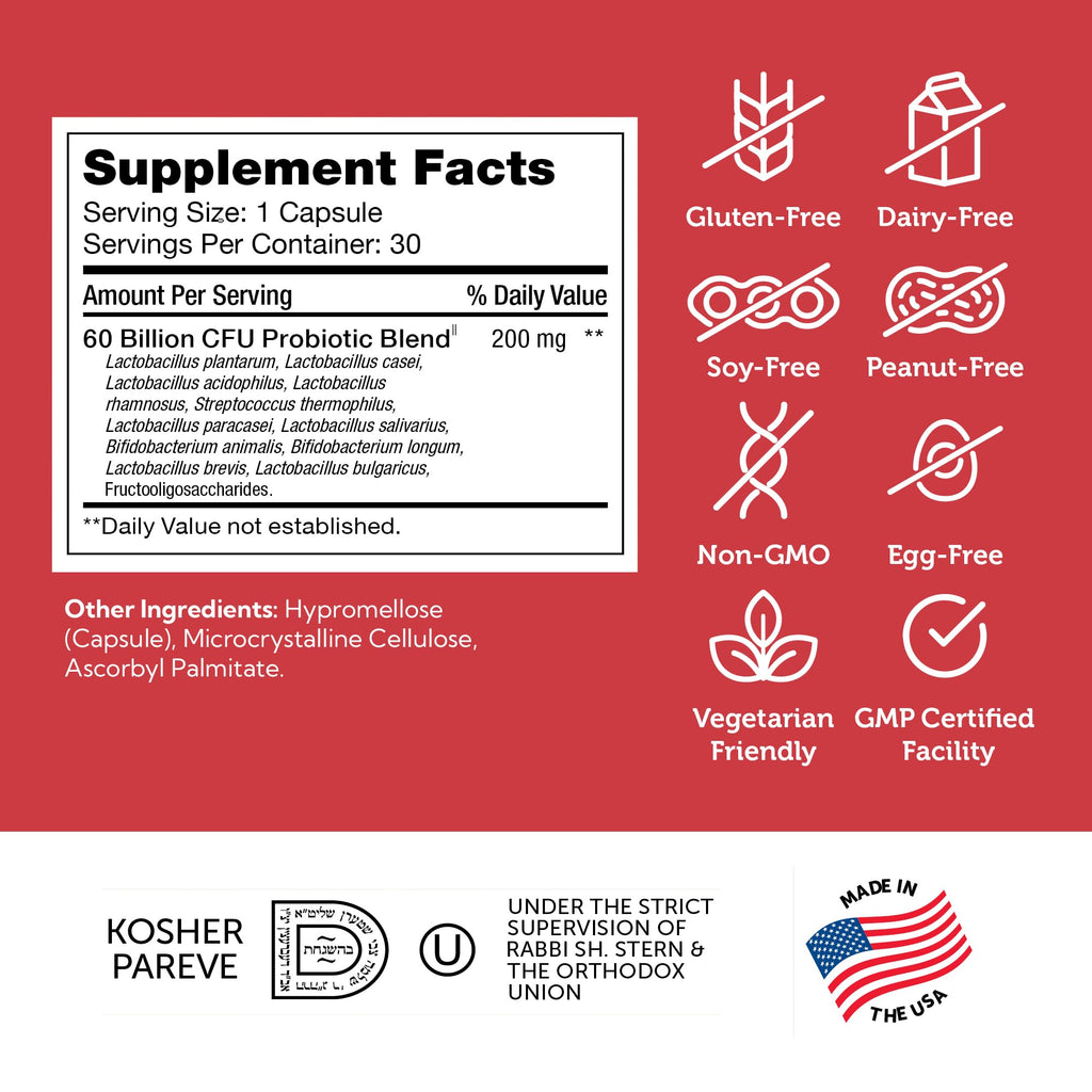 Zahler Biodophilus 60 Billion Live Cultures per Serving – Digestive Health, Kosher, 30 Capsules