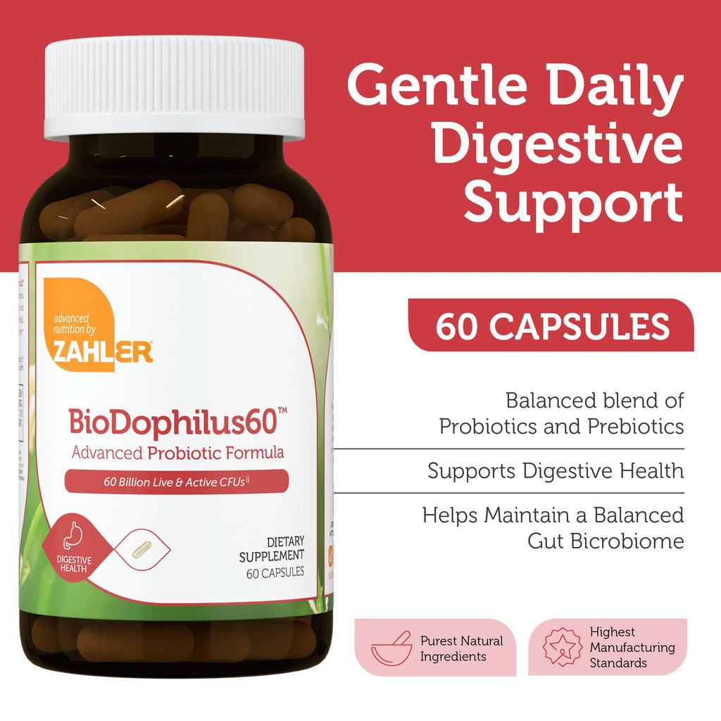 Zahler BioDophilus60 – 60 Billion CFU Probiotic + Prebiotic | 11 Strains | Kosher Digestive Health (60 Capsules)