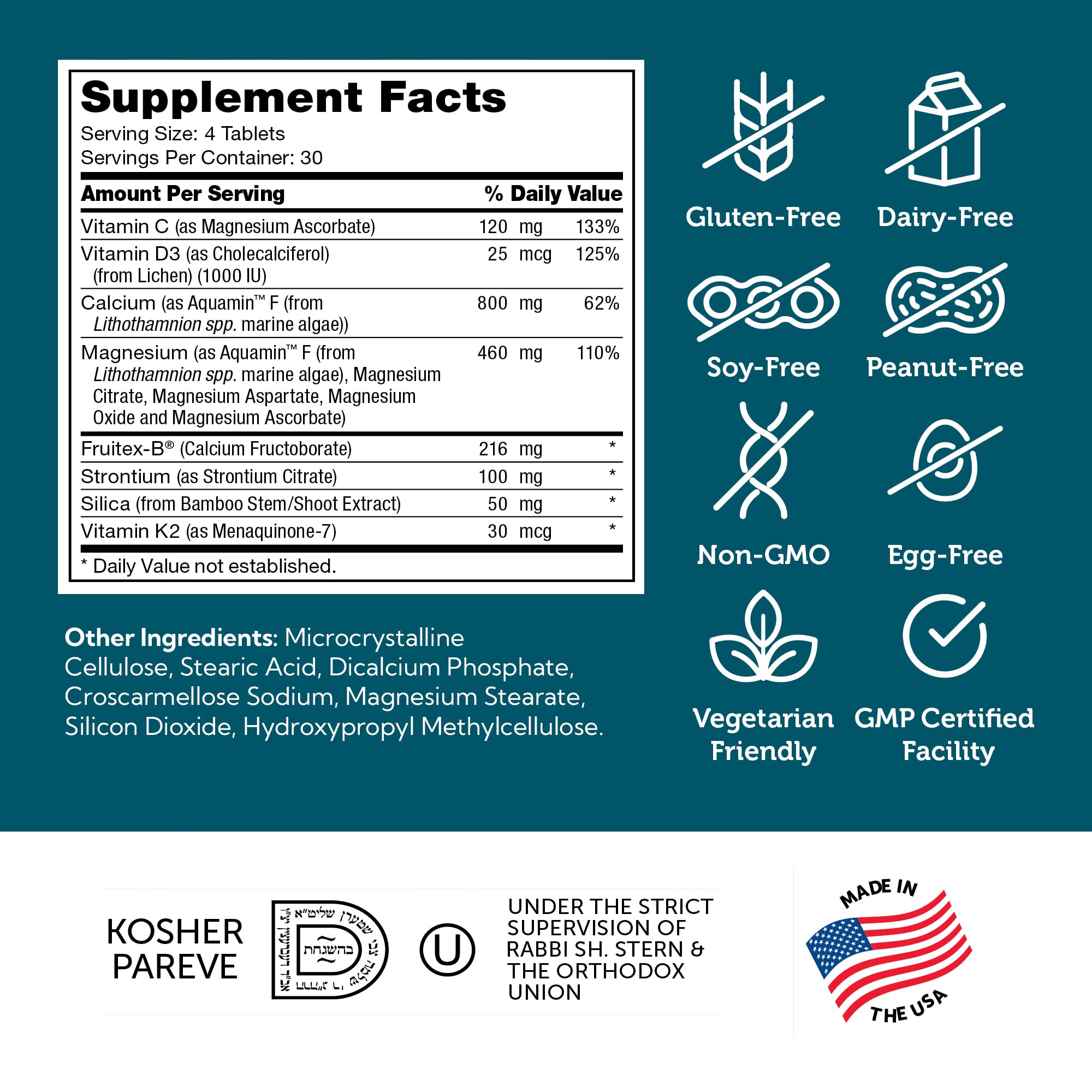 Zahler Bonefactor – Bone Strength Supplement with Calcium, Vitamin D, Vitamin K, Magnesium | Certified Kosher | 120 Tablets