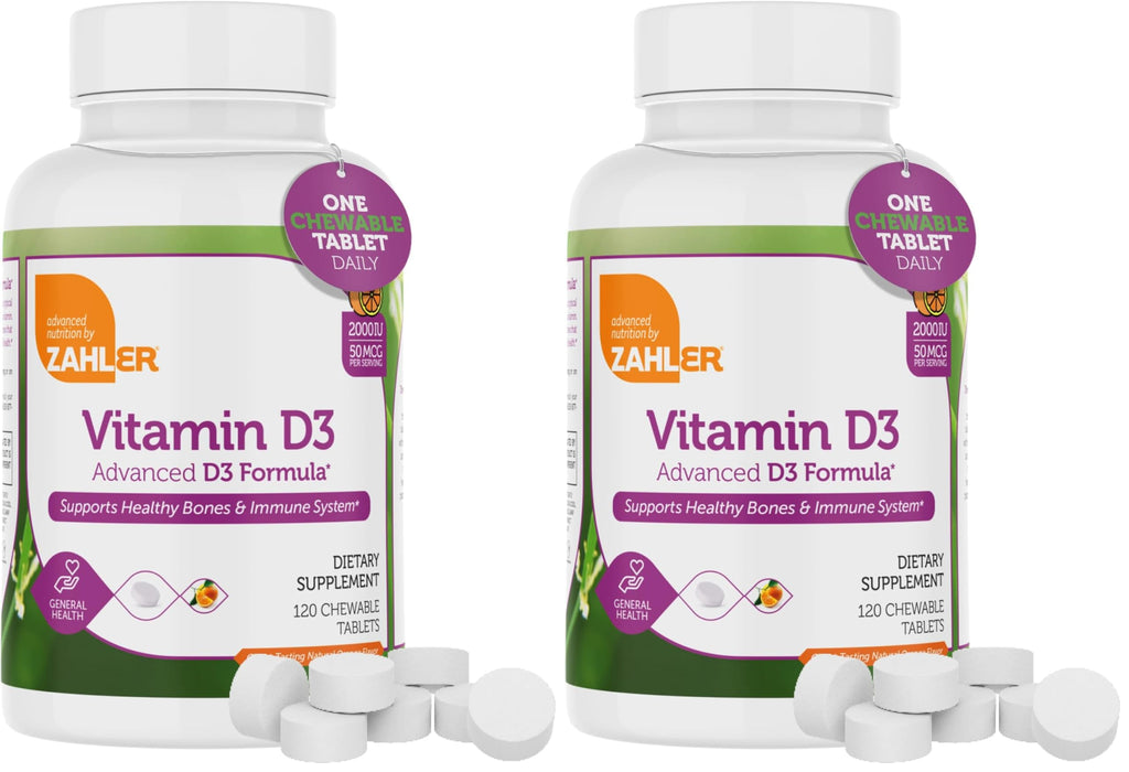 Zahler Chewable Vitamin D3 2000 IU – Bone & Immune Health (120 Count) Pack of 2