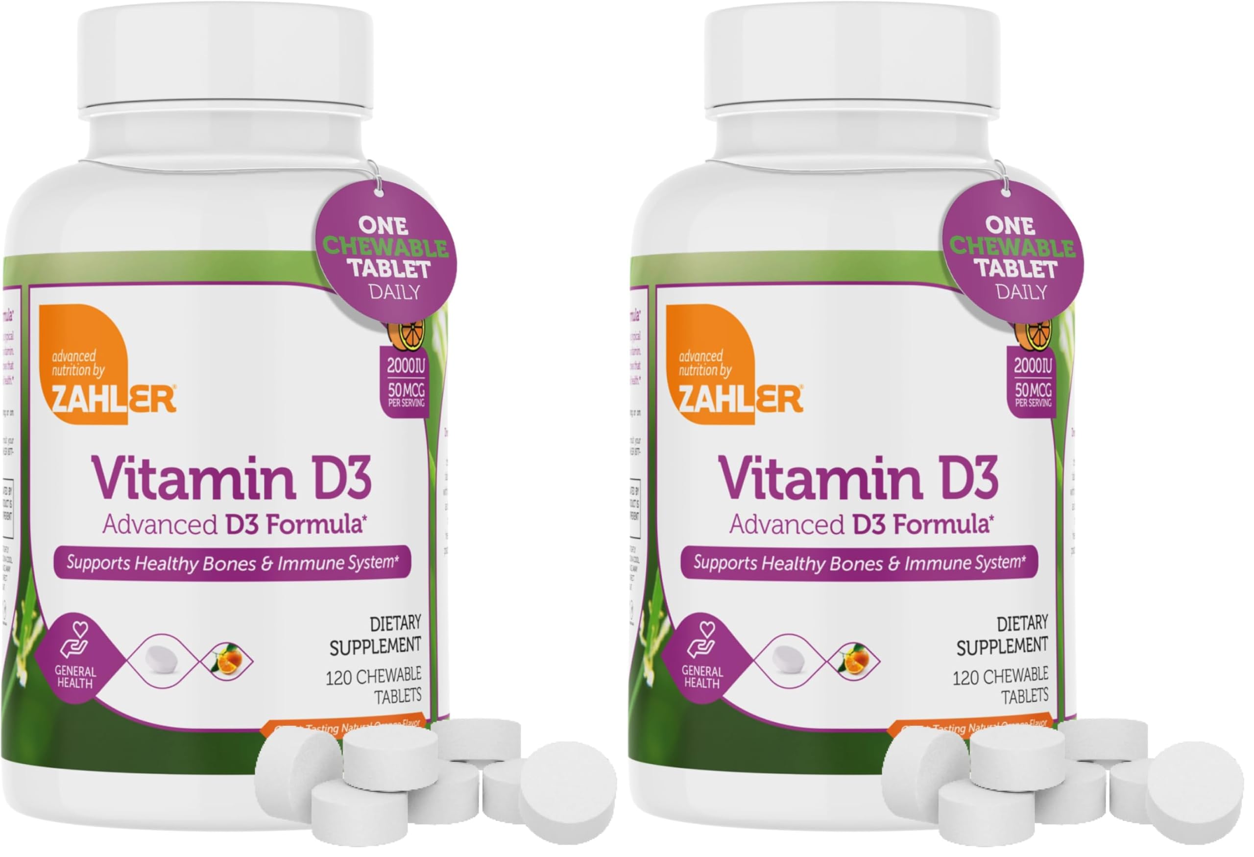 Zahler Chewable Vitamin D3 2000 IU – Bone & Immune Health (120 Count) Pack of 2